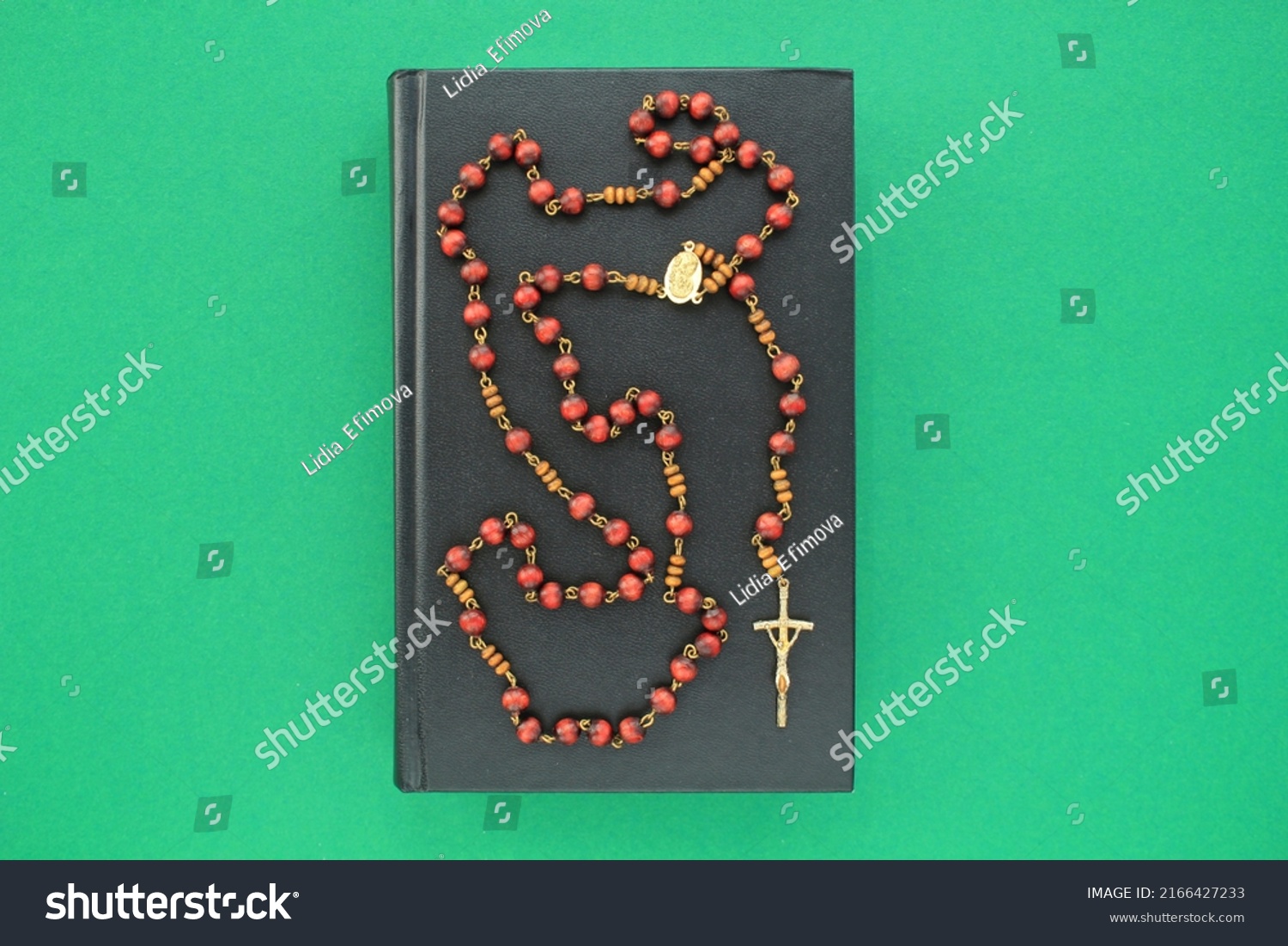 Rosary Wooden Beads Crucifix Christian Cross Stock Photo 2166427233