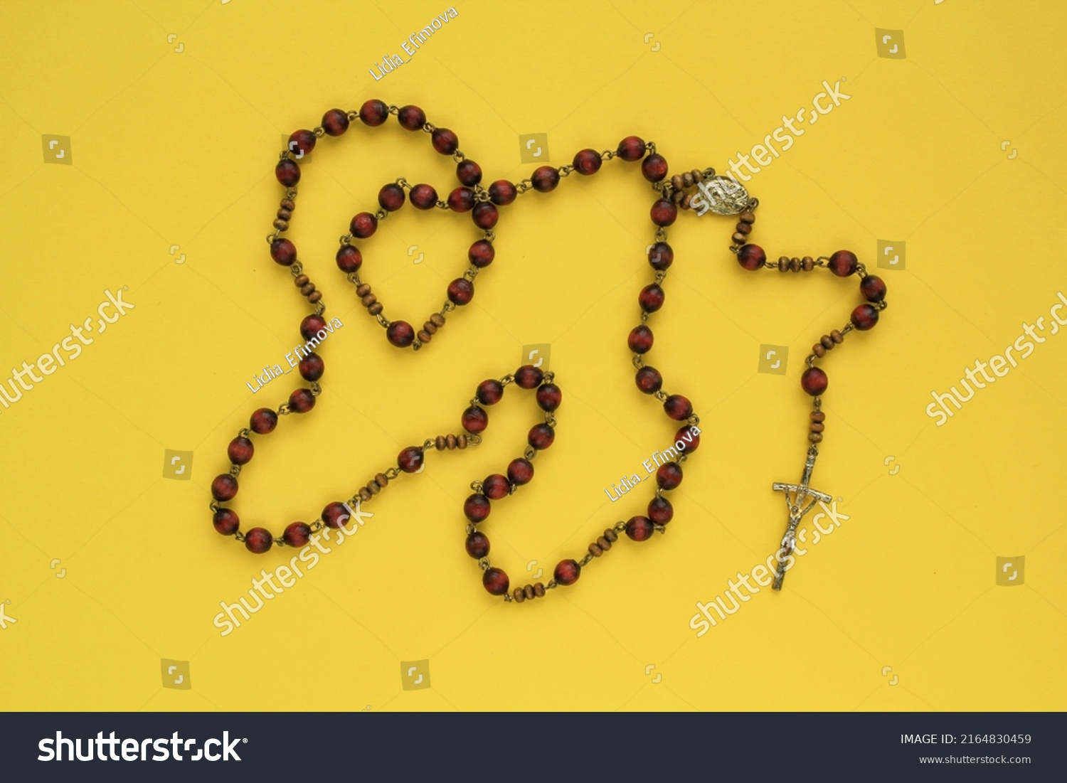 Rosary Wooden Beads Crucifix Christian Cross Stock Photo 2164830459