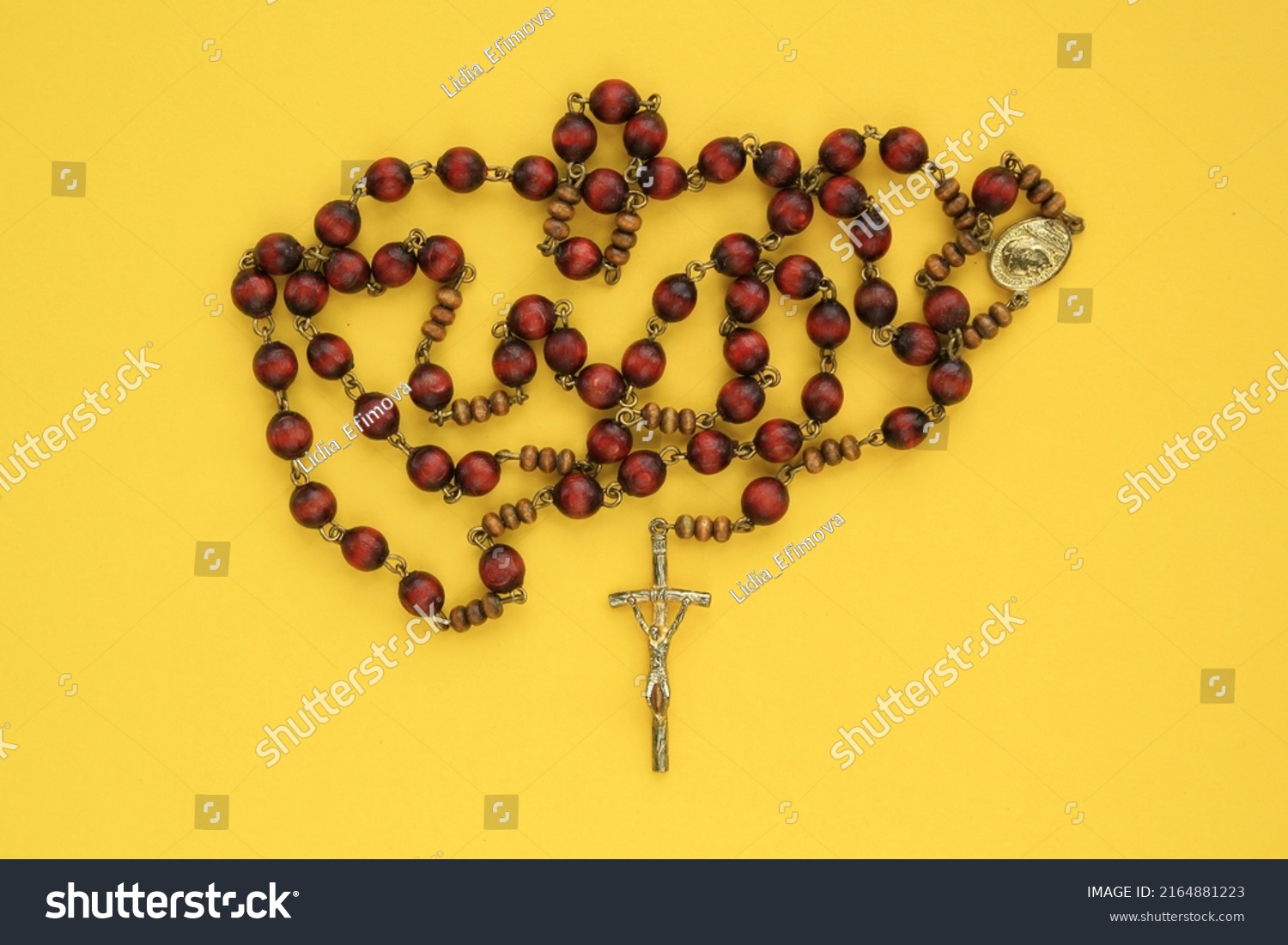 Rosary Wooden Beads Crucifix Christian Cross Stock Photo 2164881223