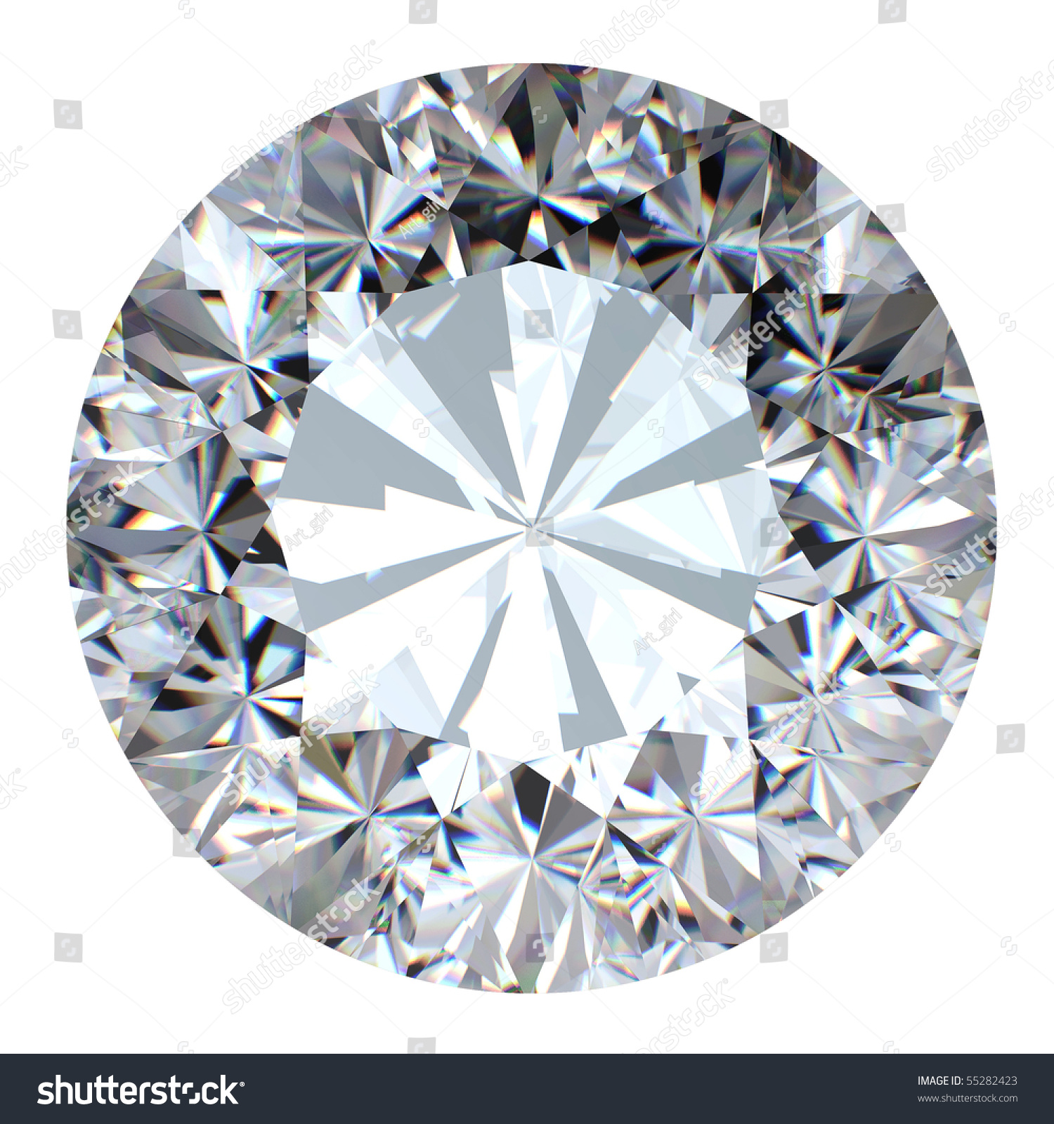 Round Brilliant Cut Diamond Perspective Isolated On White Background ...