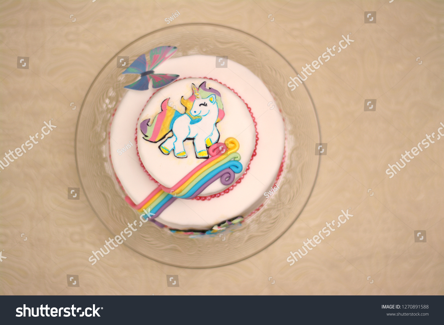 Round White Double Floor Cake Butterfly Stock Photo Edit Now