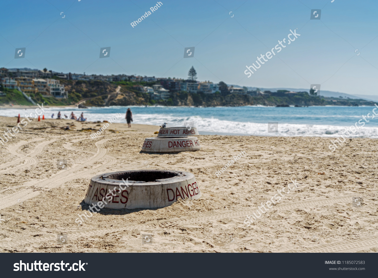 Row Beach Fire Pits Sand Stock Image Download Now