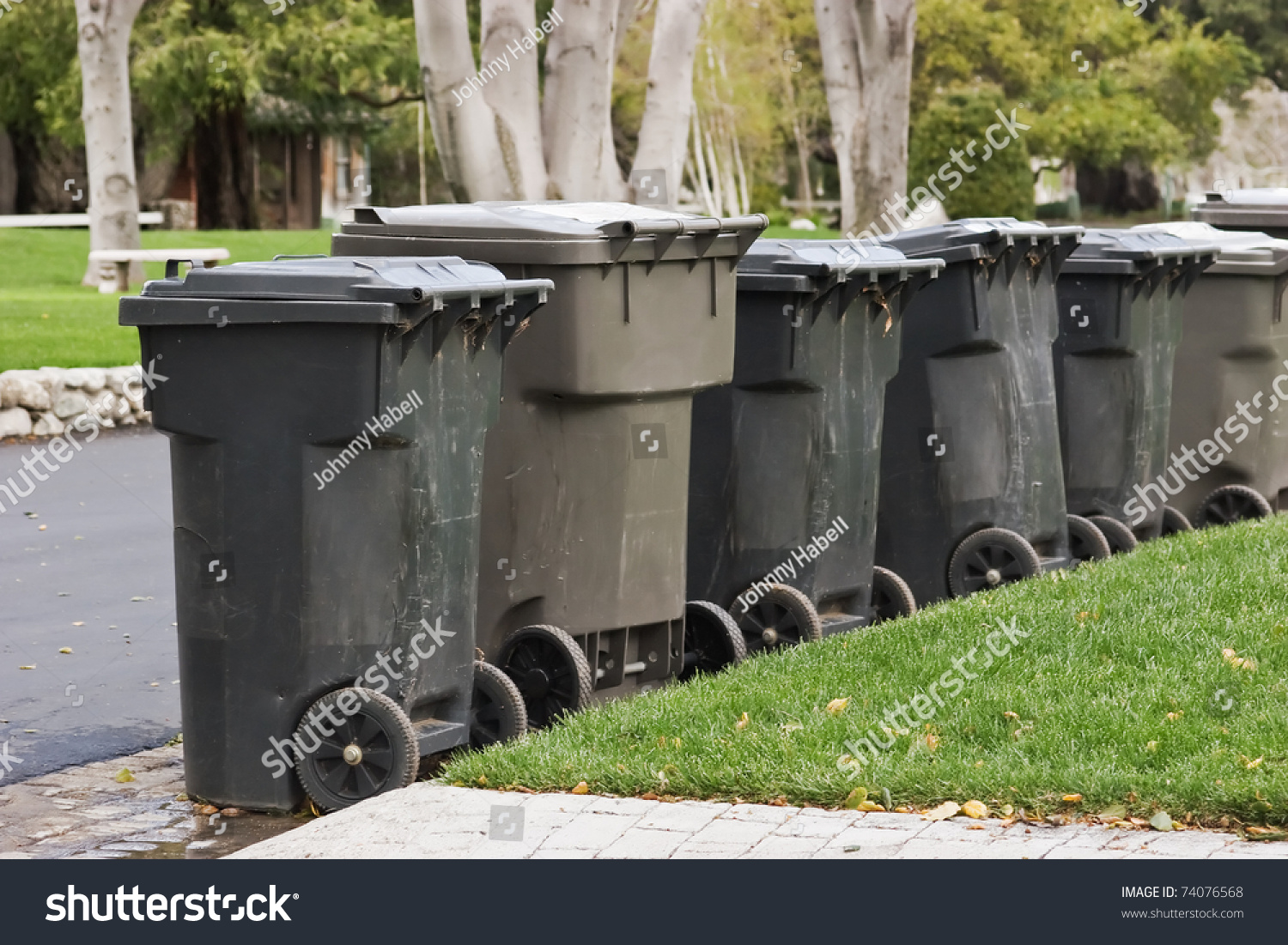 Row Garbage Bins Ready Be Collected Stock Photo (Edit Now) 74076568