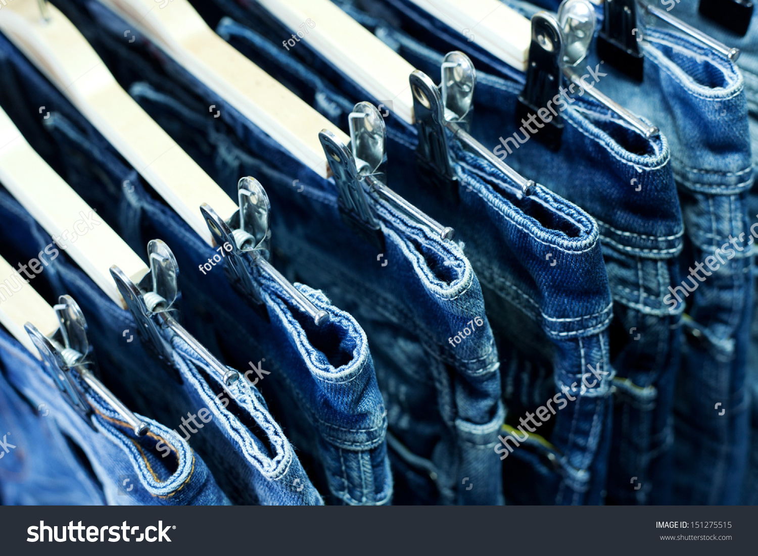 Row Hanged Blue Jeans Stock Photo 151275515 | Shutterstock