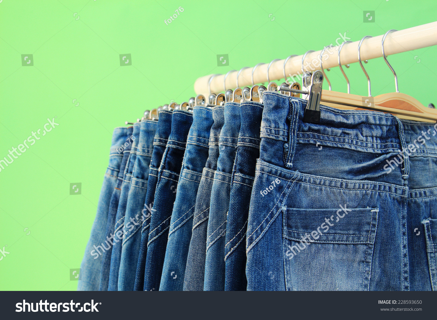 Row Of Hanged Blue Jeans Stock Photo 228593650 : Shutterstock