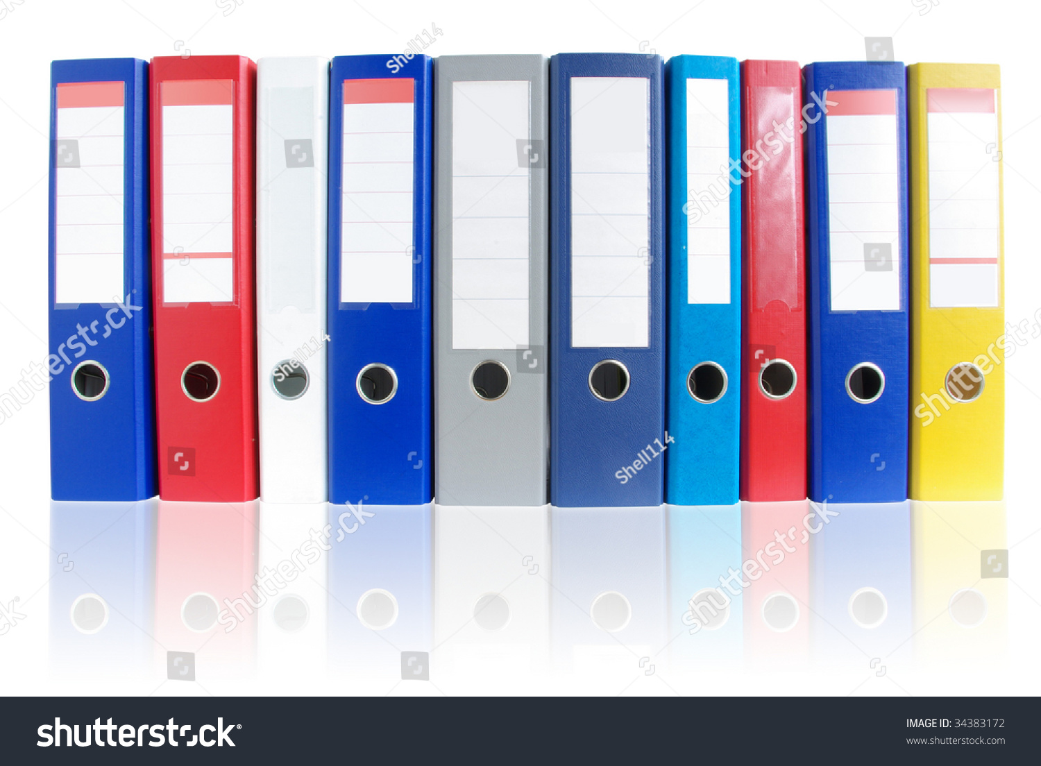 Row Multicolored Ring Binders Reflection Isolated Stock Photo 34383172 ...