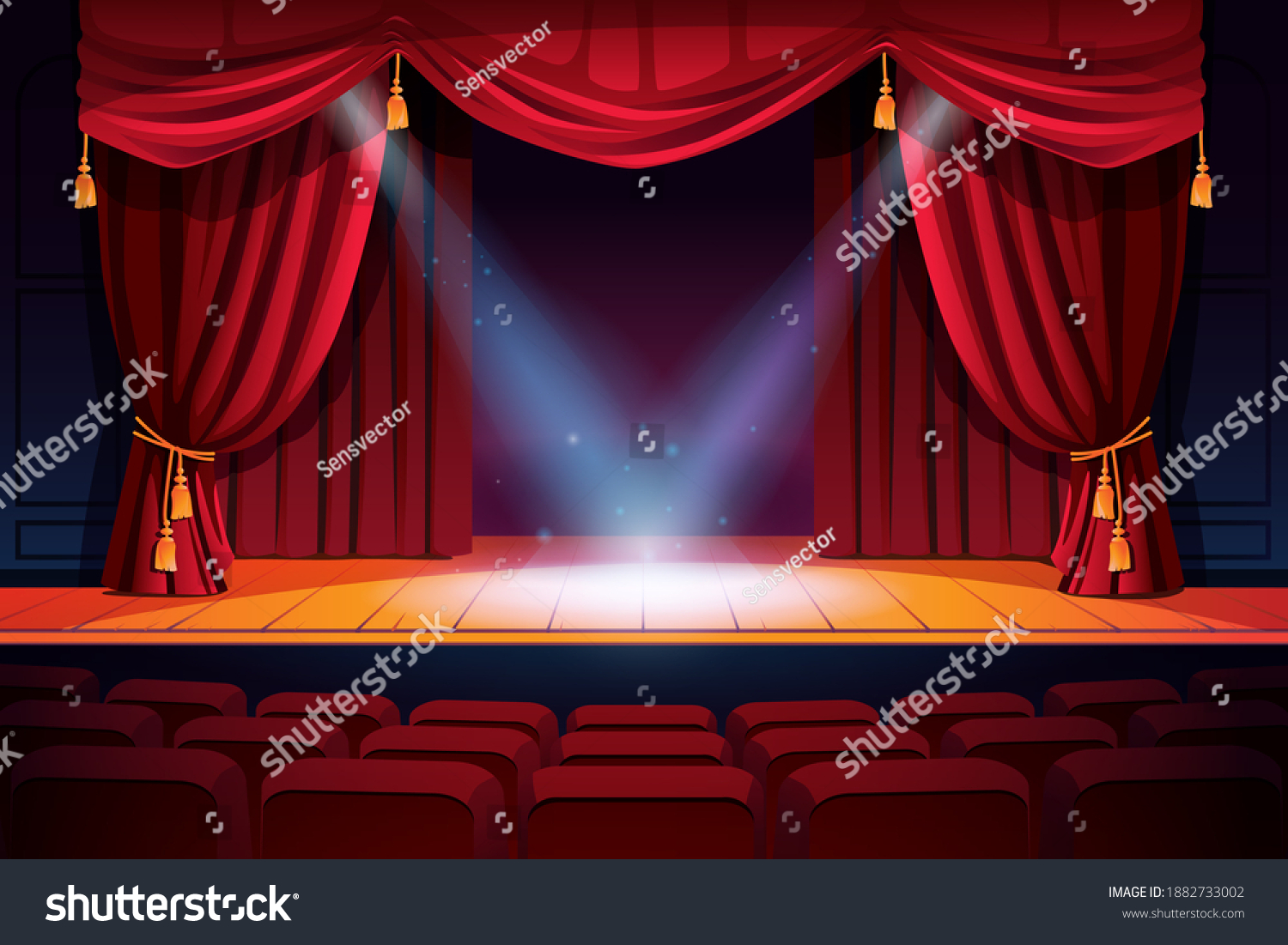 Rows Theater Seats Classic Stages Curtains Stock Illustration 1882733002