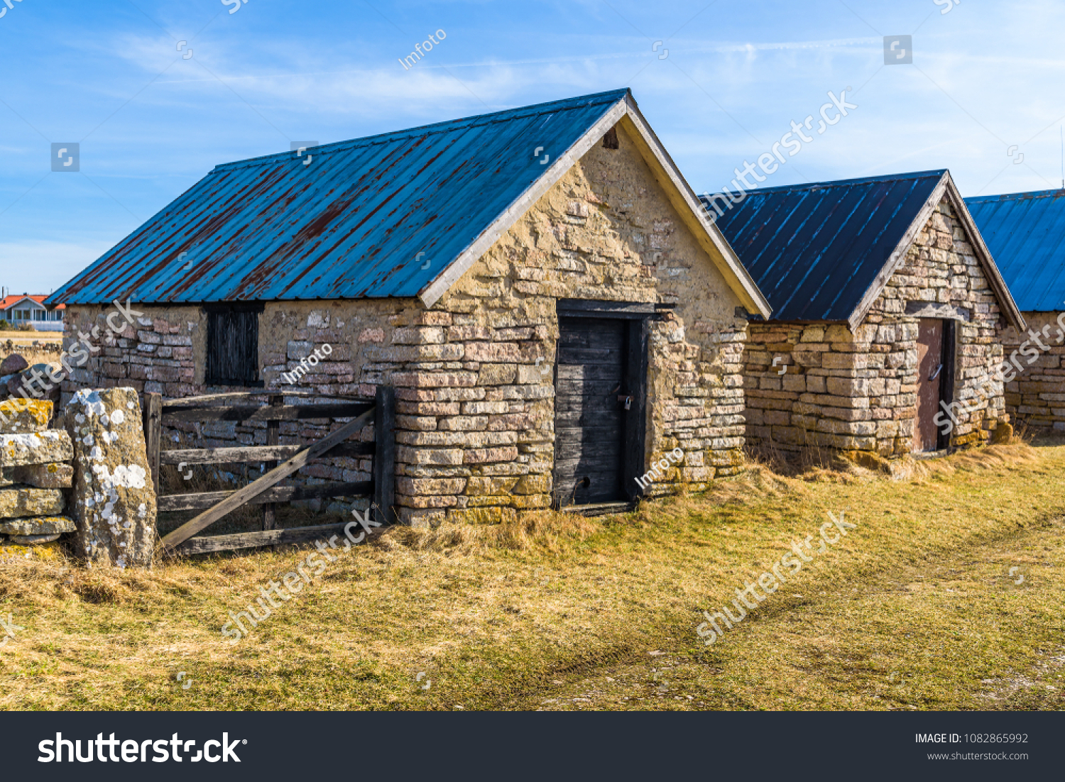 Rural Limestone Storage Sheds Closed Gate Stock Photo Edit Now