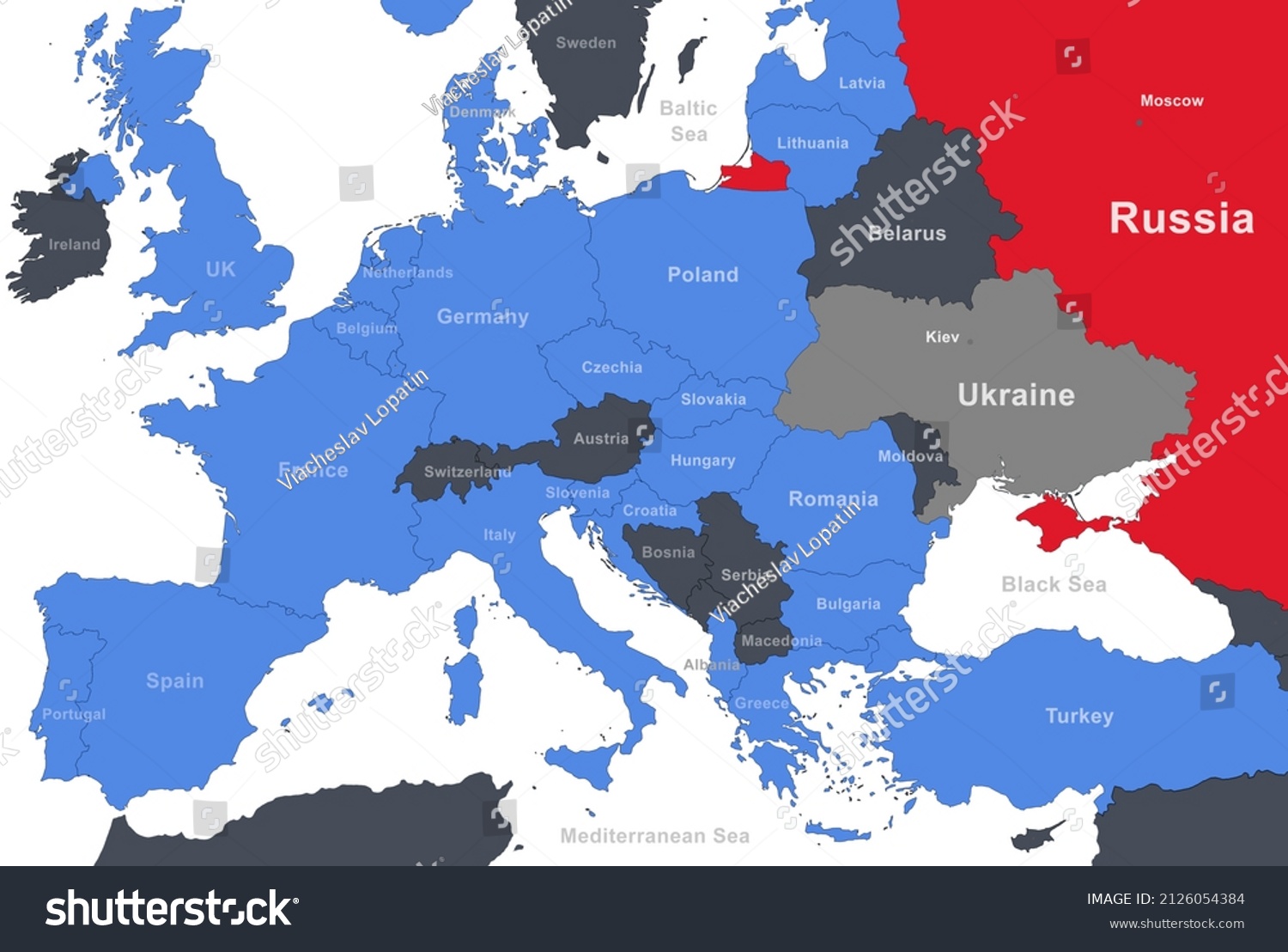 Stock Photo Russia North Atlantic Alliance Nato And Ukraine On Europe Outline Map Russian Border On 2126054384 