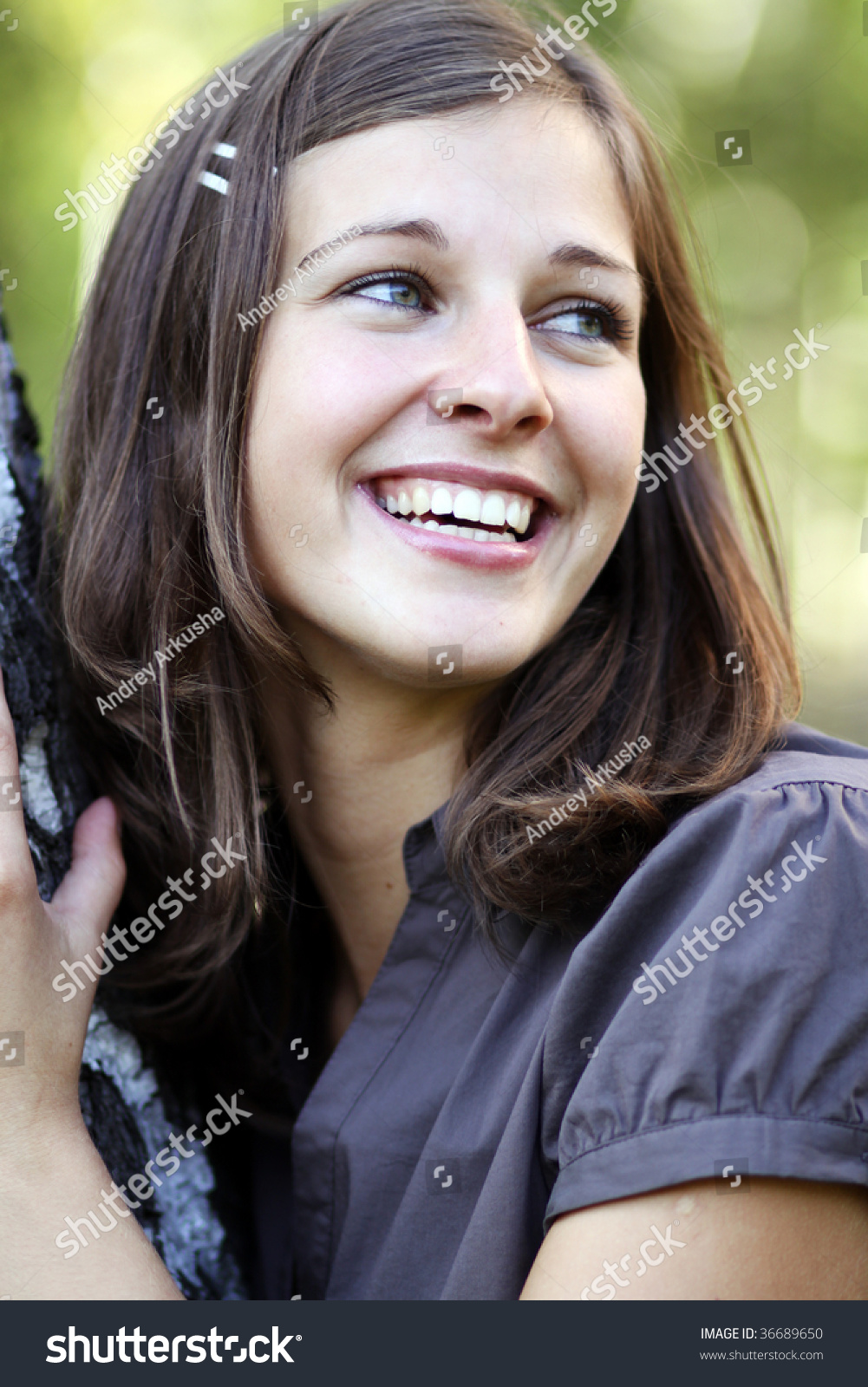 Russian Beauty - The Happy Girl At A White Birch Stock Photo 36689650 ...