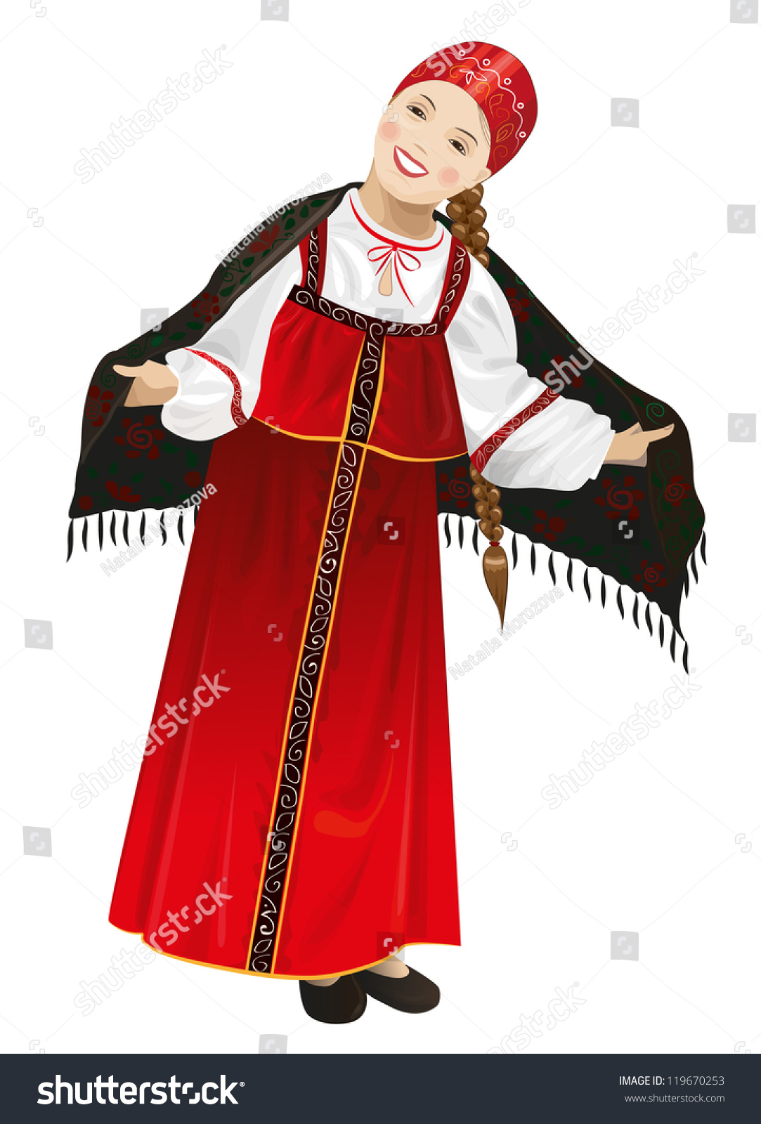 Russian Girl Folk Costume Ethnic Illustration Stock Illustration ...