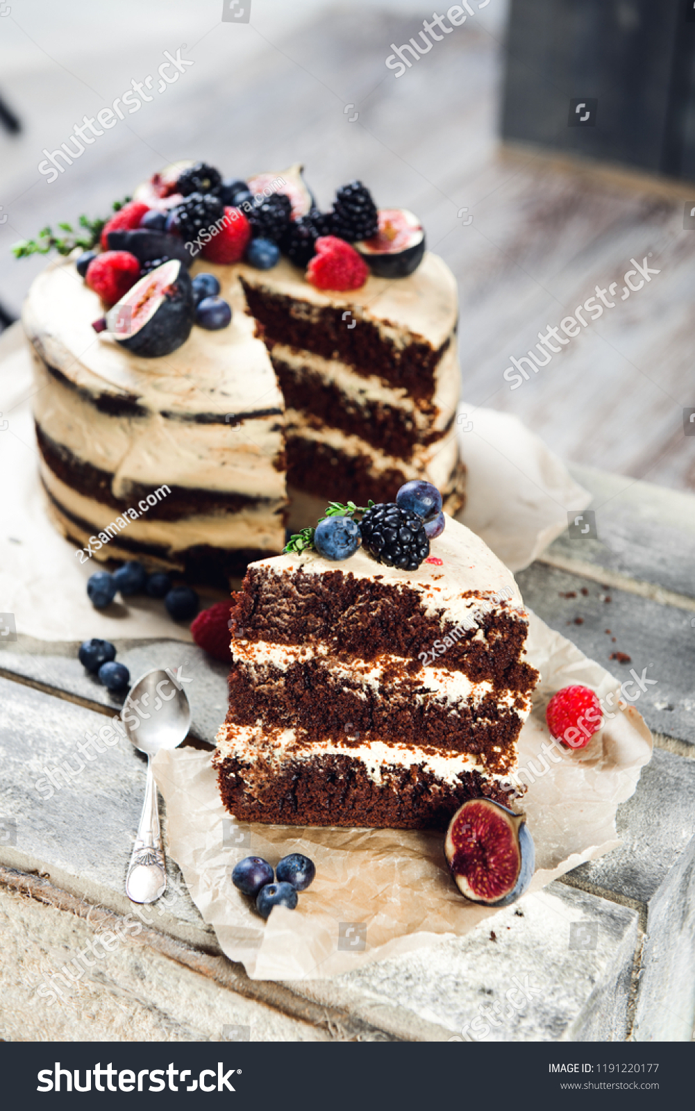 Rustic Chocolate Cake One Piece Cut Stock Photo Edit Now