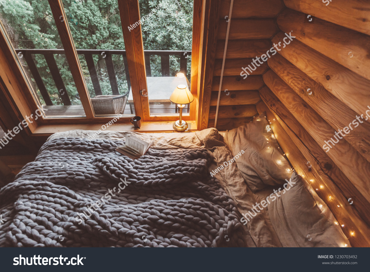 Rustic Interior Decoration Log Cabin Bedroom Stock Photo Edit Now