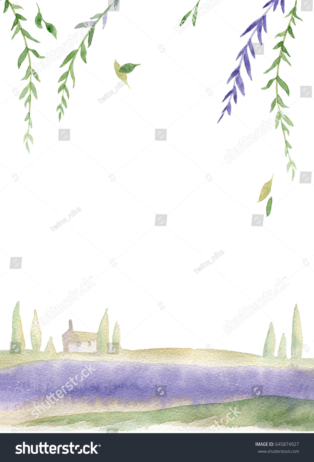 Rustic Invitation Template Lavender Field Landscape Stock ...