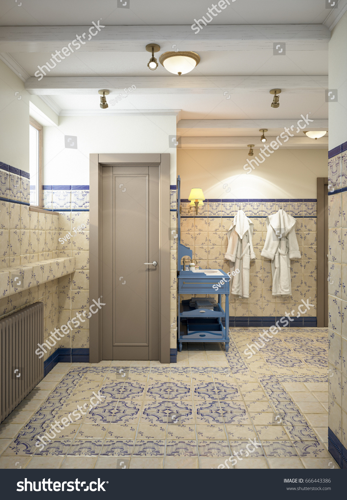 Spanish Interior Design Bathroom : Rustic Provence Spanish Mediterranean Bathroom Wc Stock Illustration 666443398 - Tiles were the most commonly used bathroom wall finishes in the early 20 th century spanish revival style bathrooms.