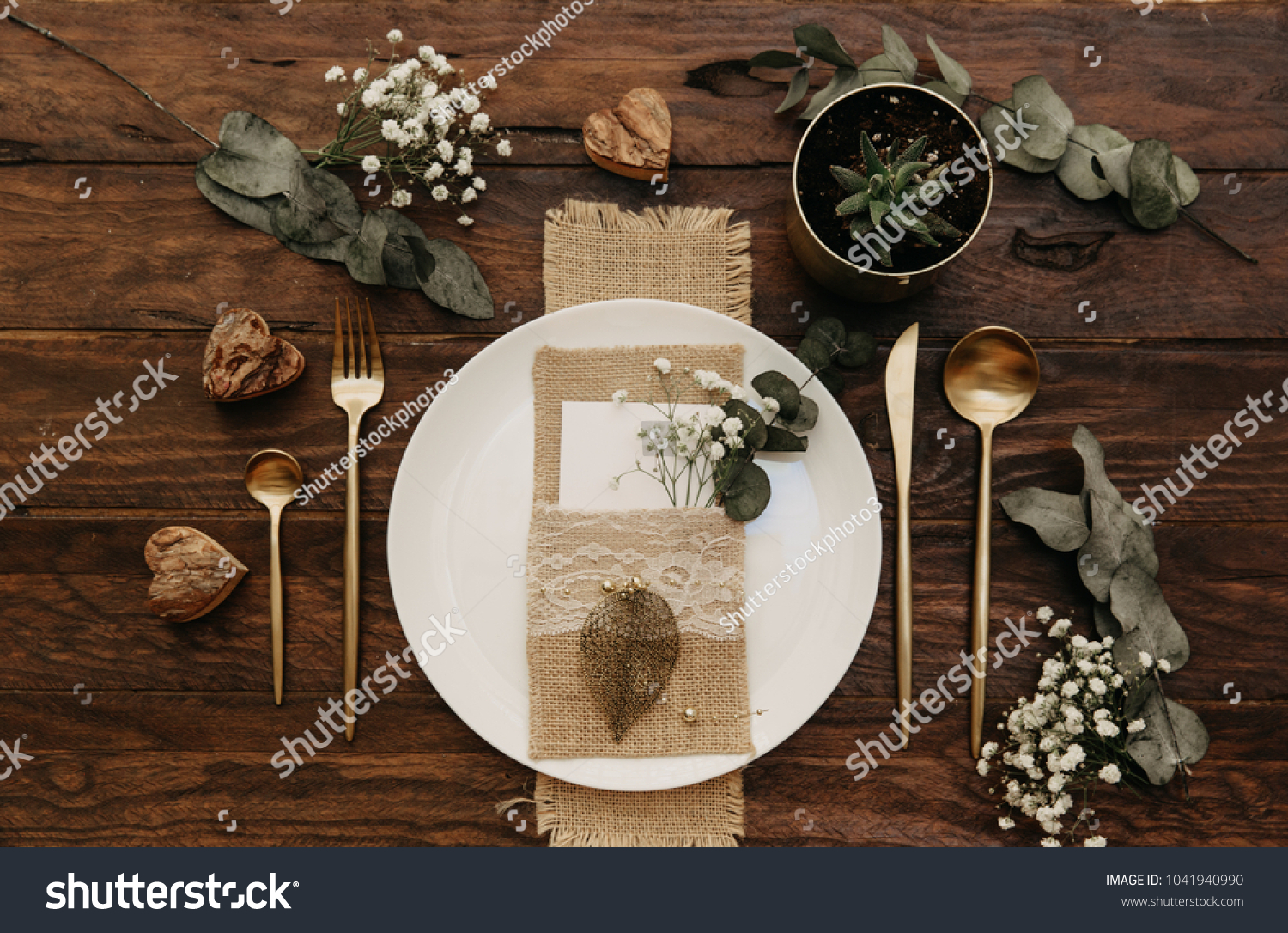 Rustic Wedding Table Set Vintage Dining Holidays Stock Image 1041940990