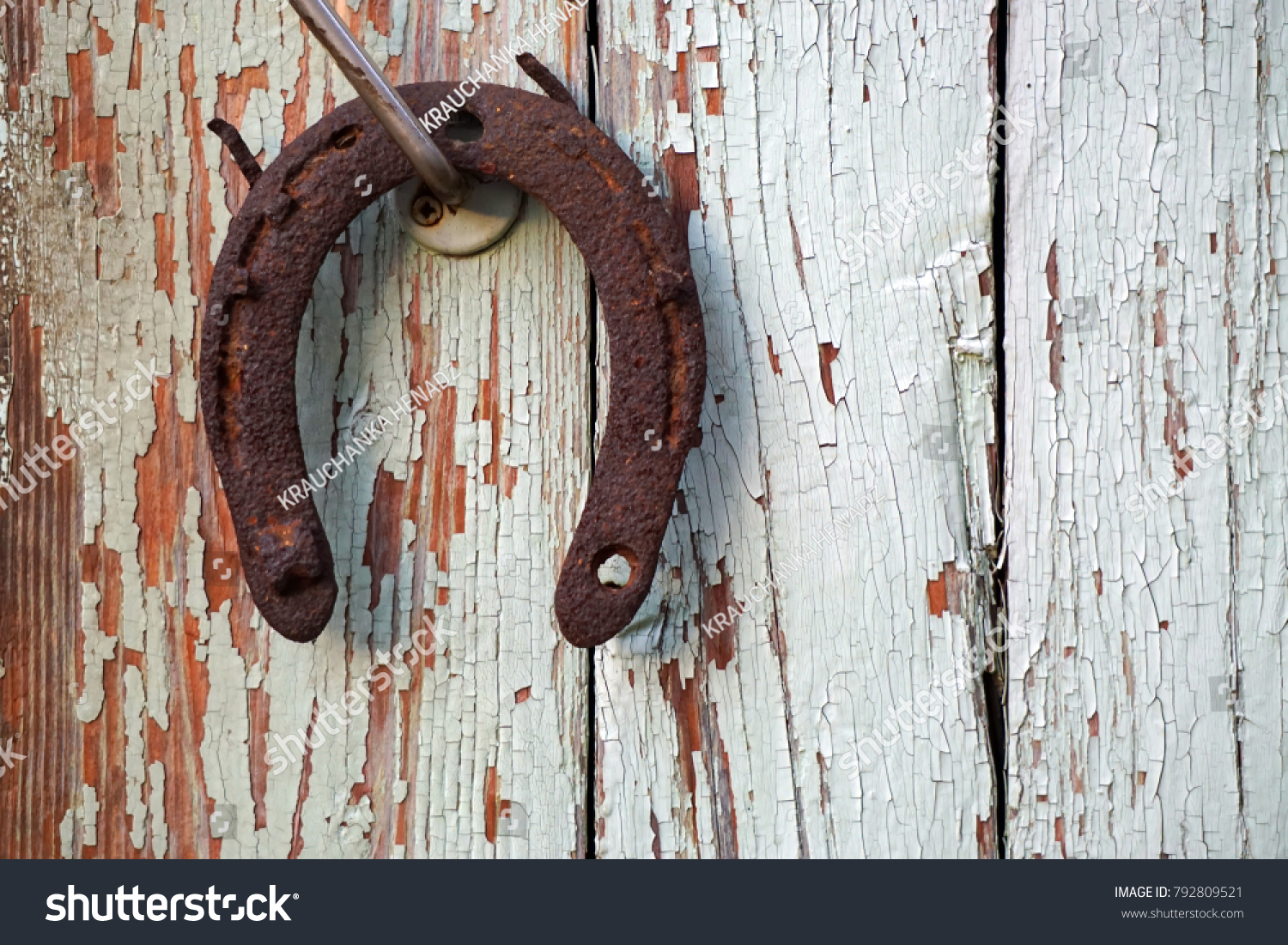 Rusty Iron Horseshoe On Old Door Stock Photo Edit Now 792809521