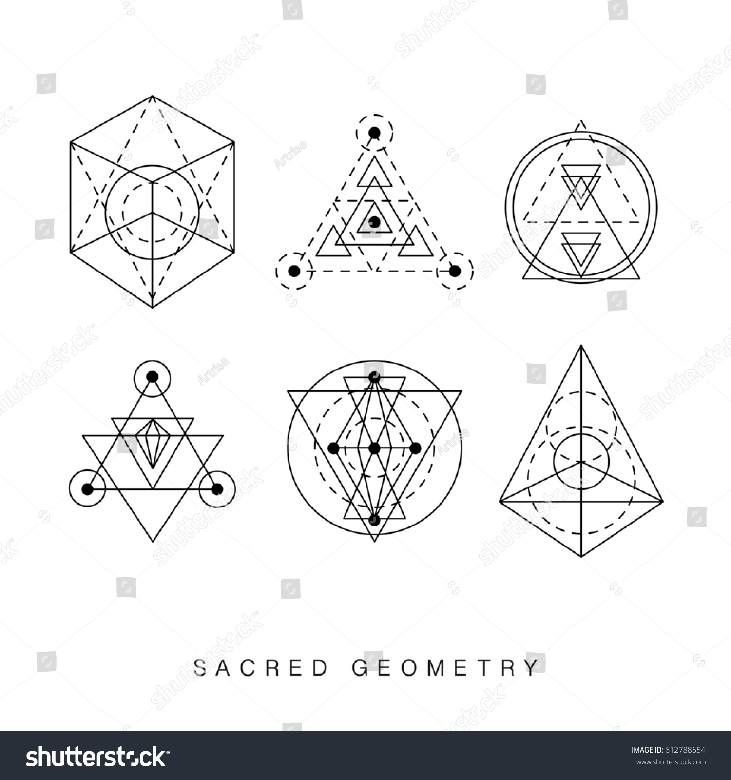 Sacred Geometry Signs Set Linear Modern Stock Illustration 612788654