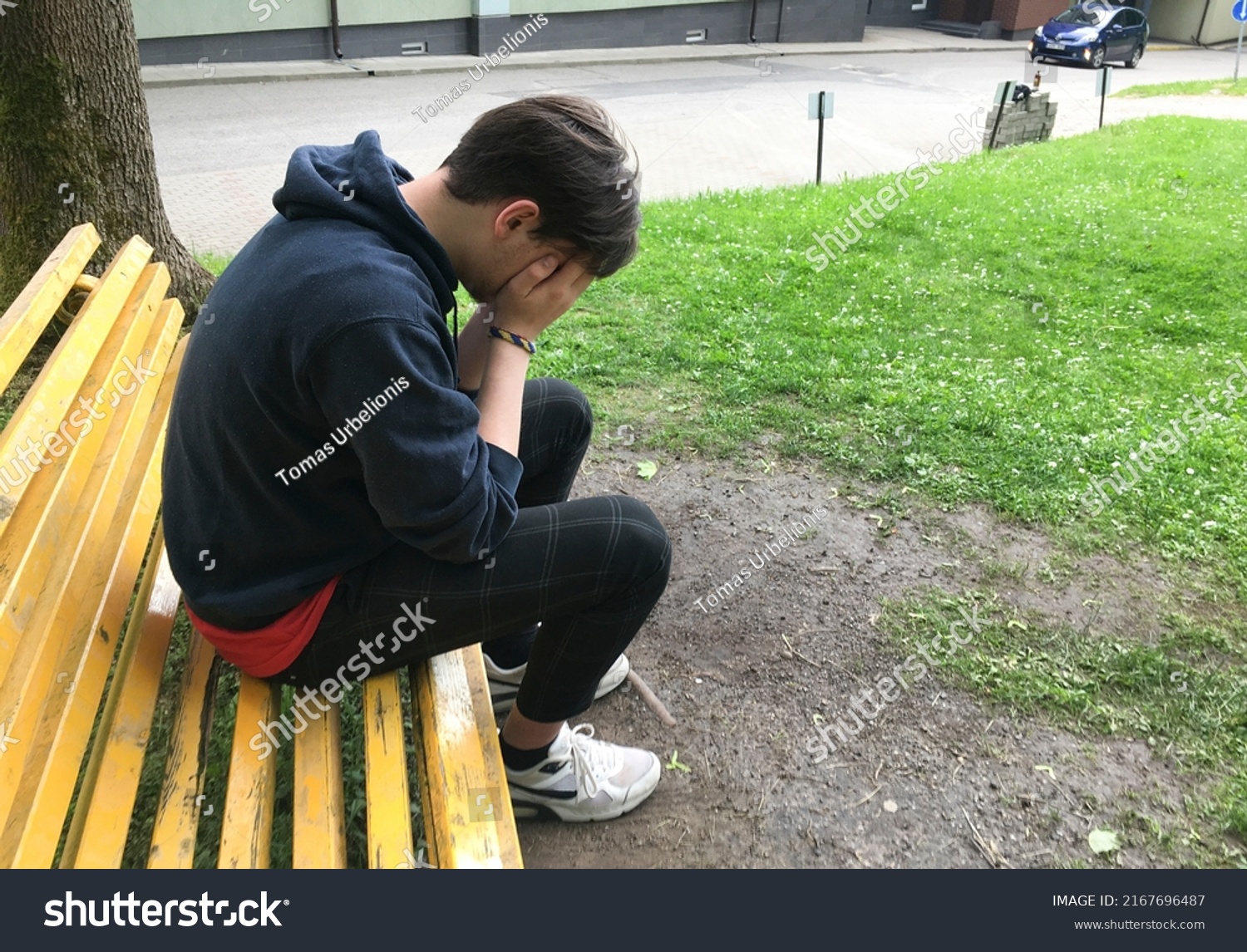 Sad Boy Crying Park Stock Photo 2167696487 | Shutterstock