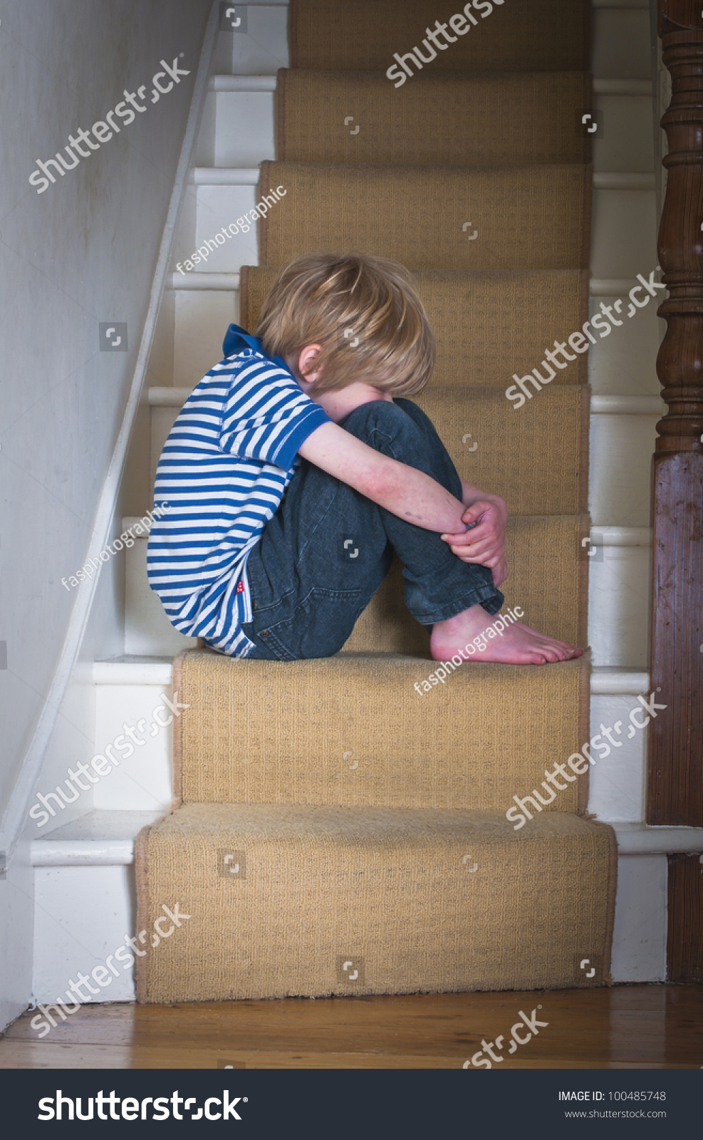 Sad Boy On Stairs Stock Photo 100485748 : Shutterstock