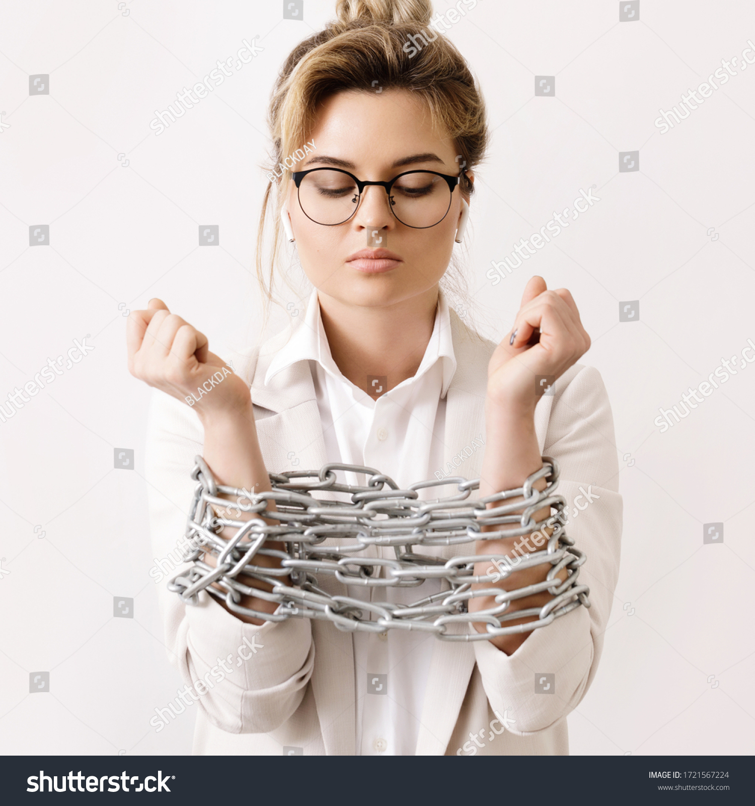 Sad Business Woman Tied Chains Concepts Stock Photo (Edit Now) 1721567224