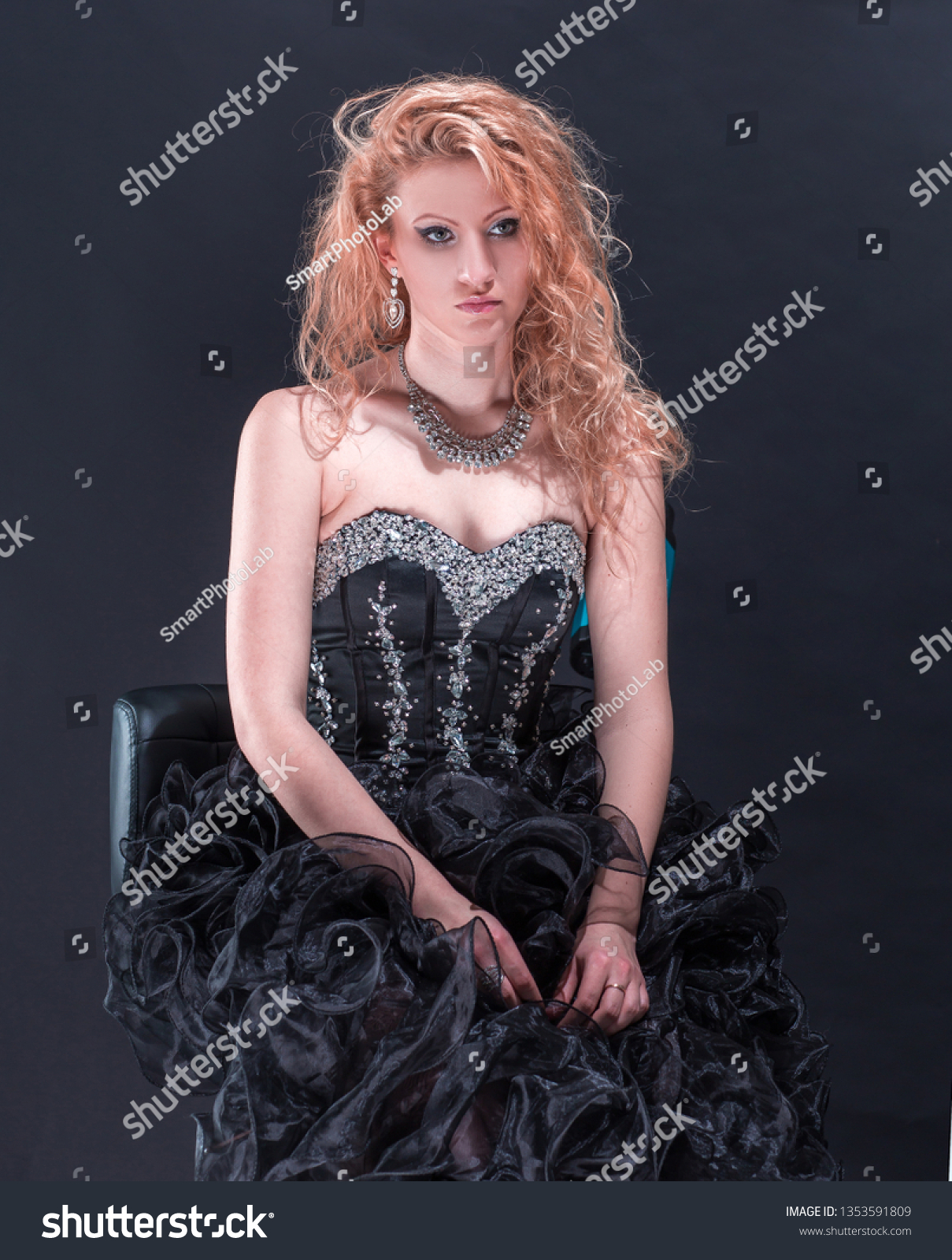 Sad Girl Evening Dress Sitting On Stock Photo (Edit Now) 1353591809