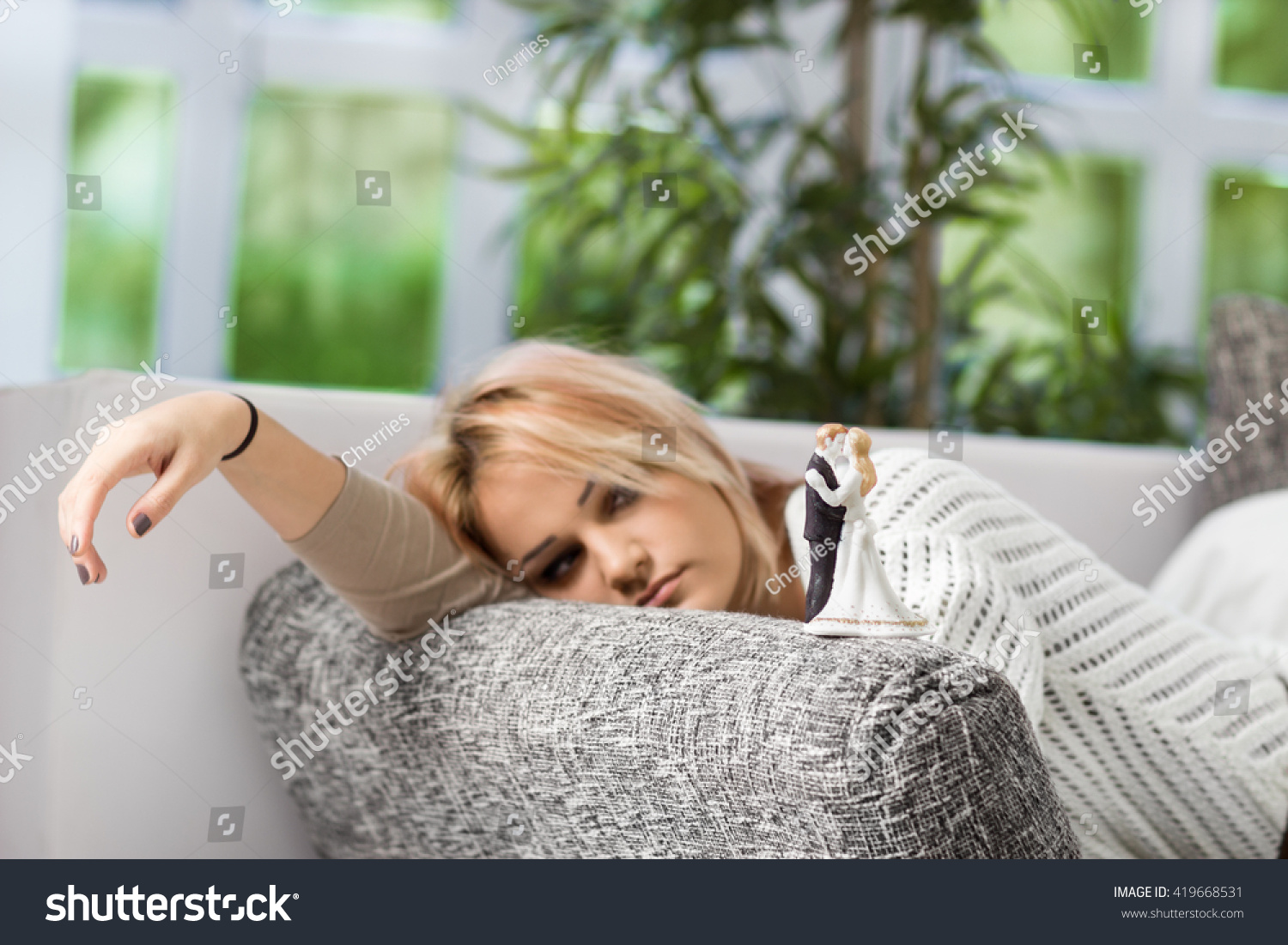 Sad Girl Laying On Bed Looking Stock Photo Edit Now