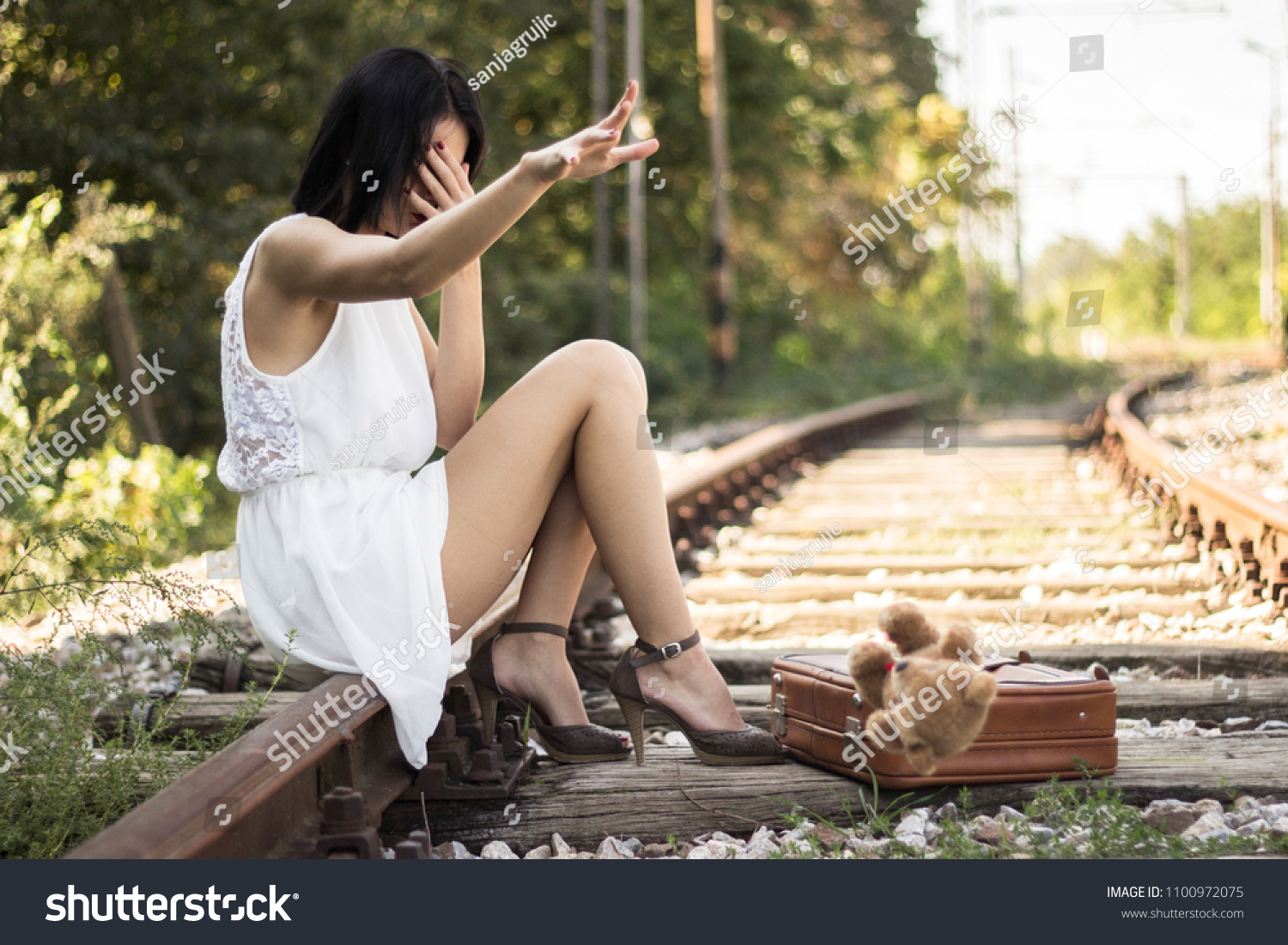 Sad Girl On Railway Teddy Bear Stock Photo 1100972075 | Shutterstock