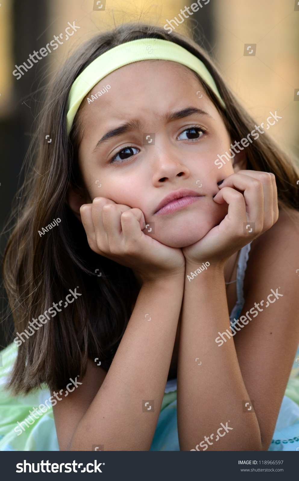 Sad Hispanic Girl Alone Looks Depressed Stock Photo 118966597 ...