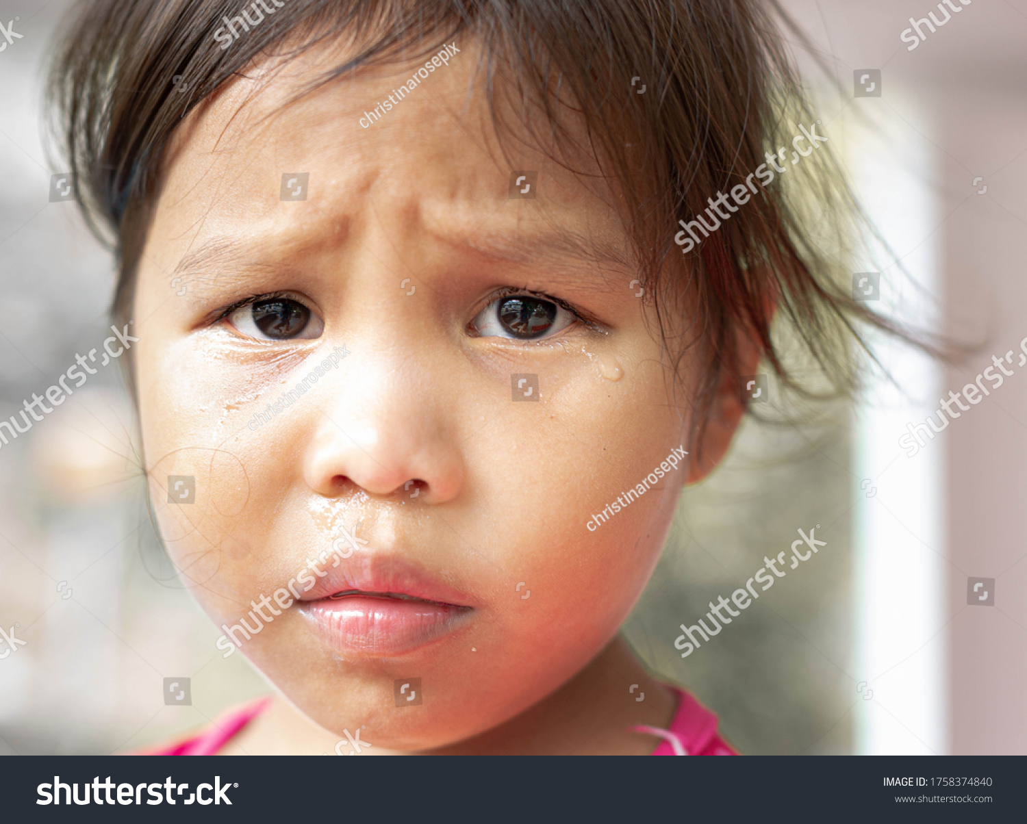 Sad Little Girl Crying Tears Her Stock Photo 1758374840 | Shutterstock