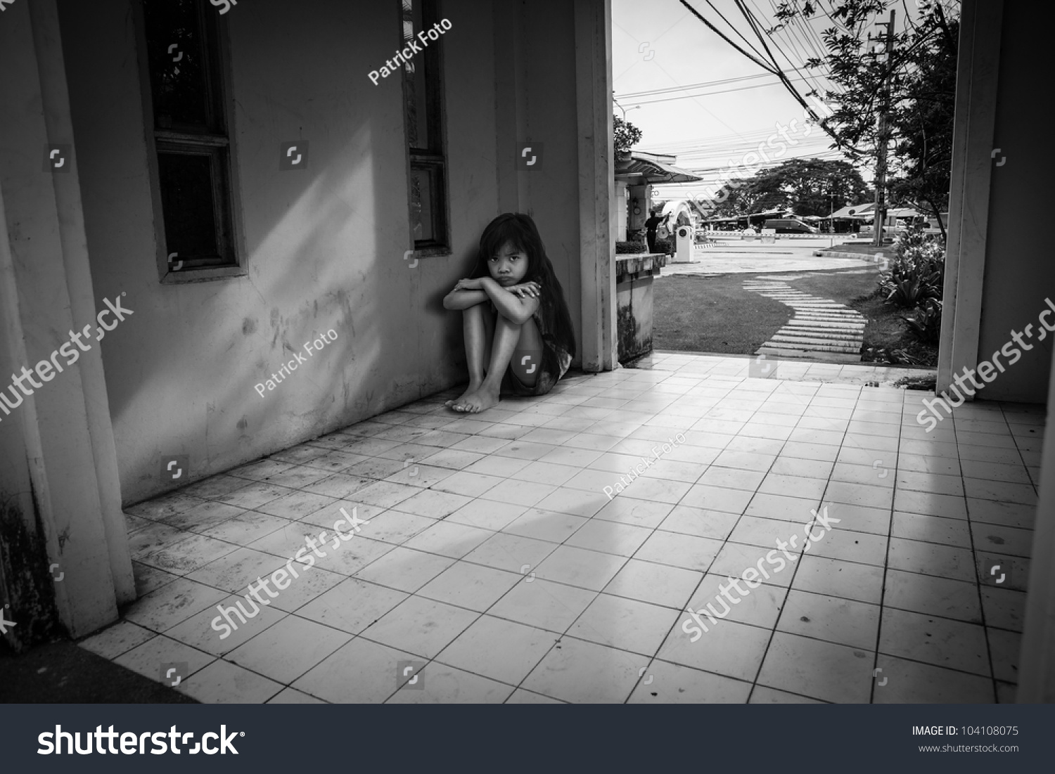 Sad Little Girl Black White Color Stock Photo Edit Now 104108075