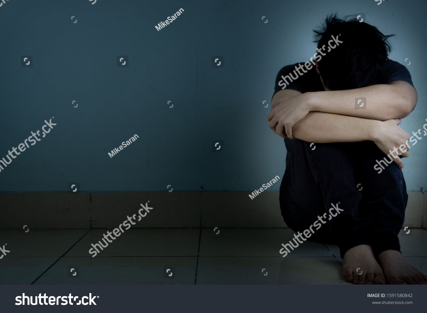 Sad Man Hug His Knee Cry Stock Photo 1591580842 | Shutterstock