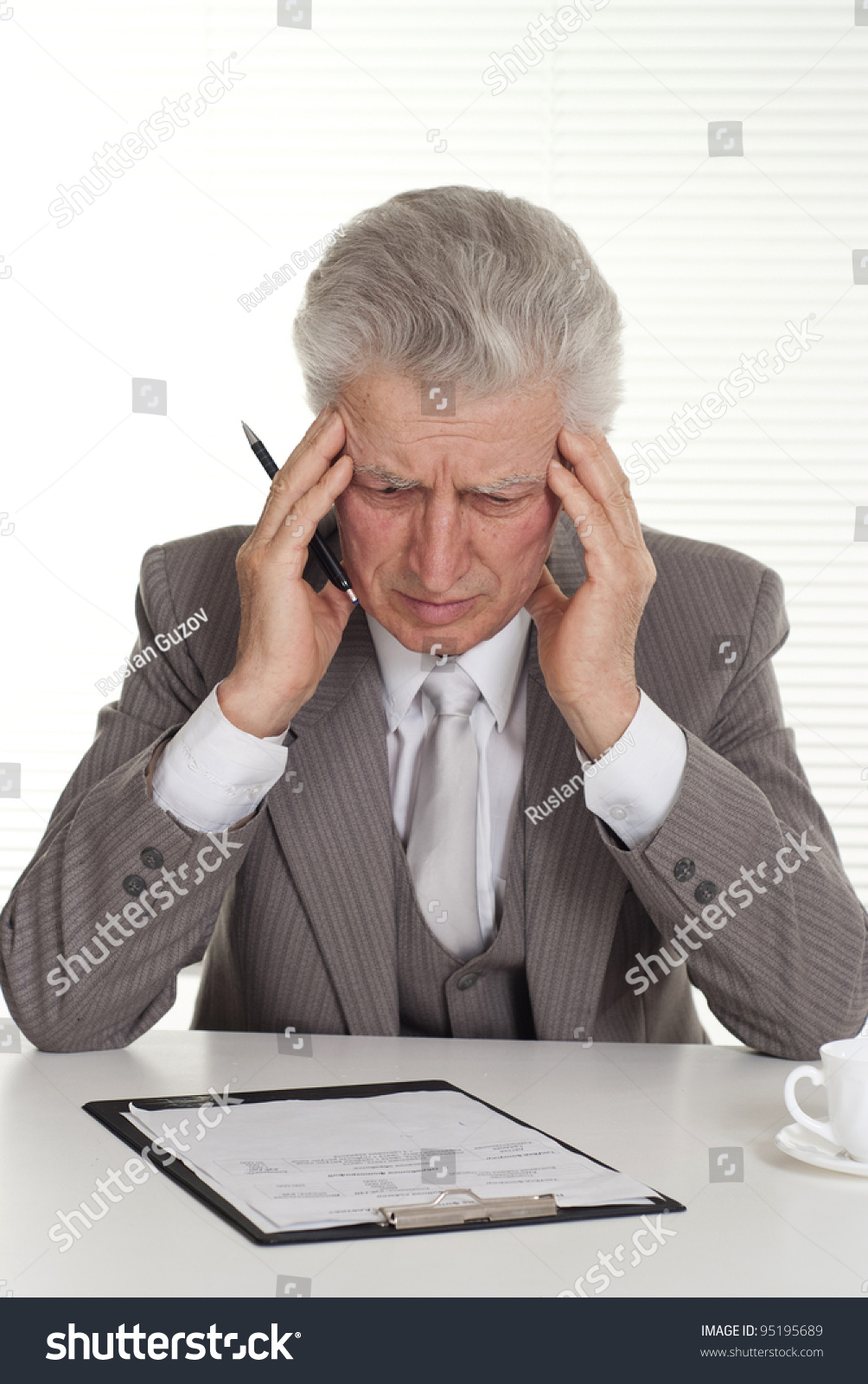 Sad Old Man Sitting On White Stock Photo (Edit Now) 95195689