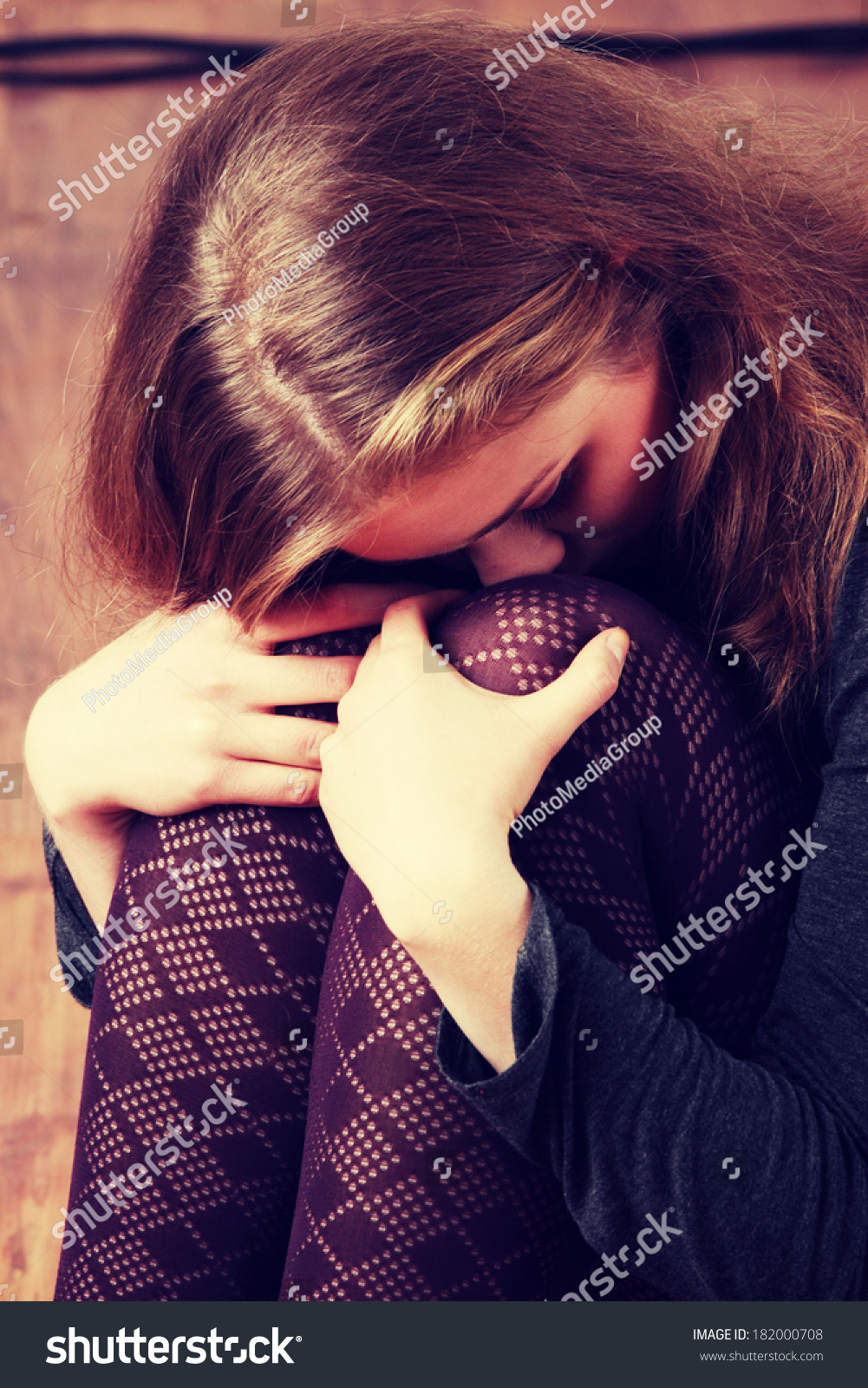 Sad Depressed Woman Sitting On Flor Stock Photo (Edit Now) 182000708