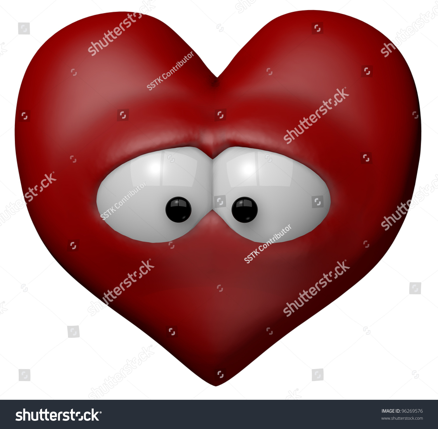 Sad Red Heart With Eyes - 3d Cartoon Illustration - 96269576 : Shutterstock