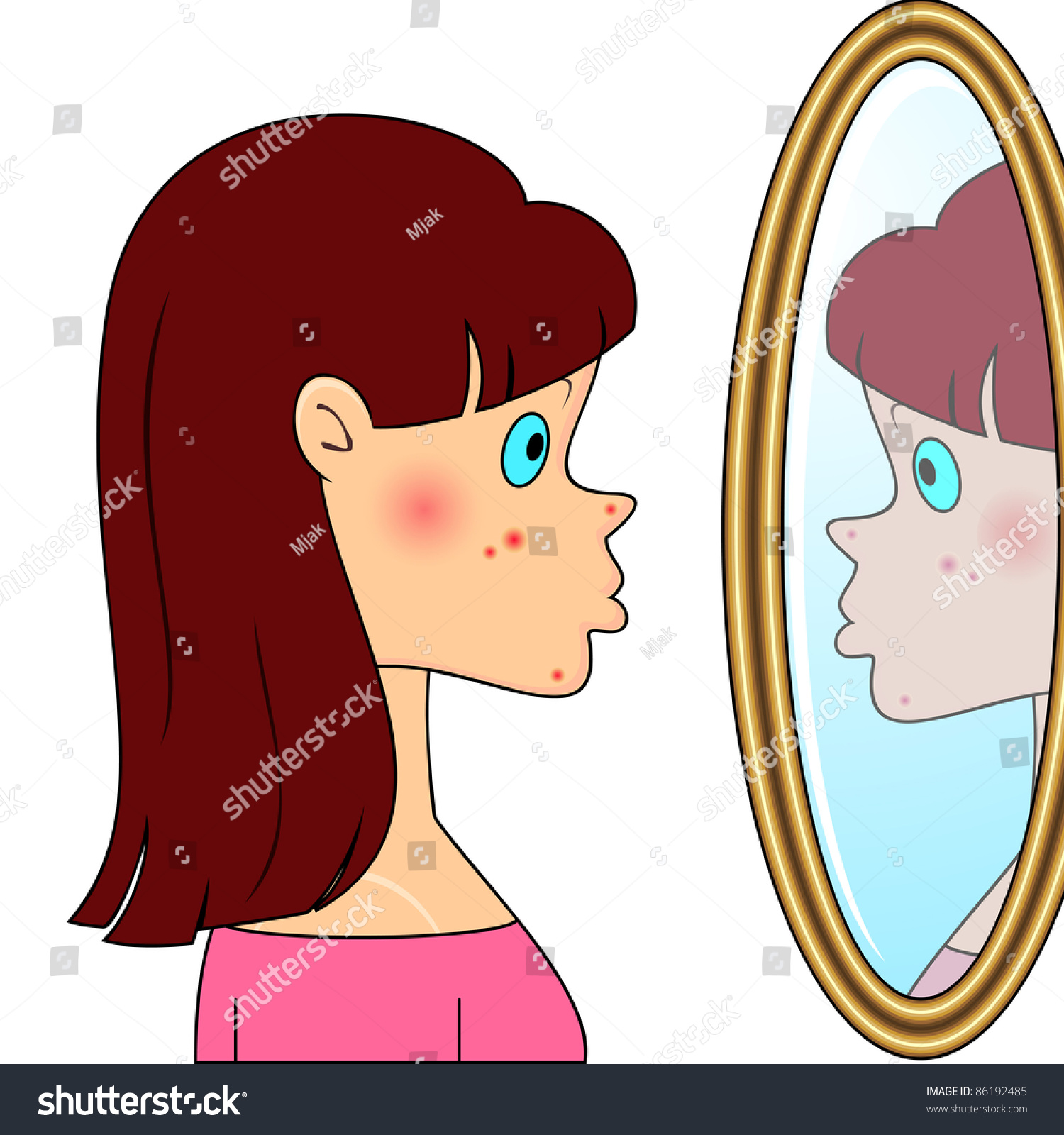Sad Teenager Girl Looking Mirror Seeing Stock Illustration 86192485 ...