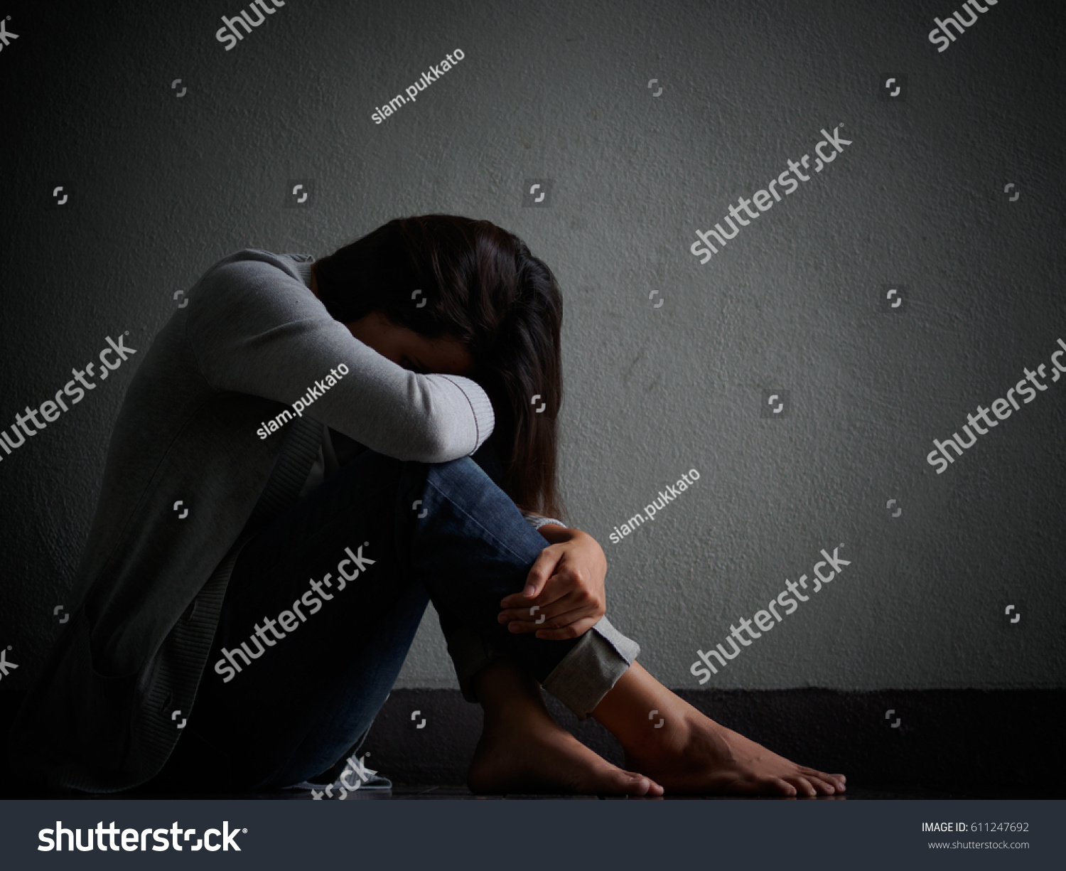 Sad Woman Hug Her Knee Cry Stock Photo Shutterstock