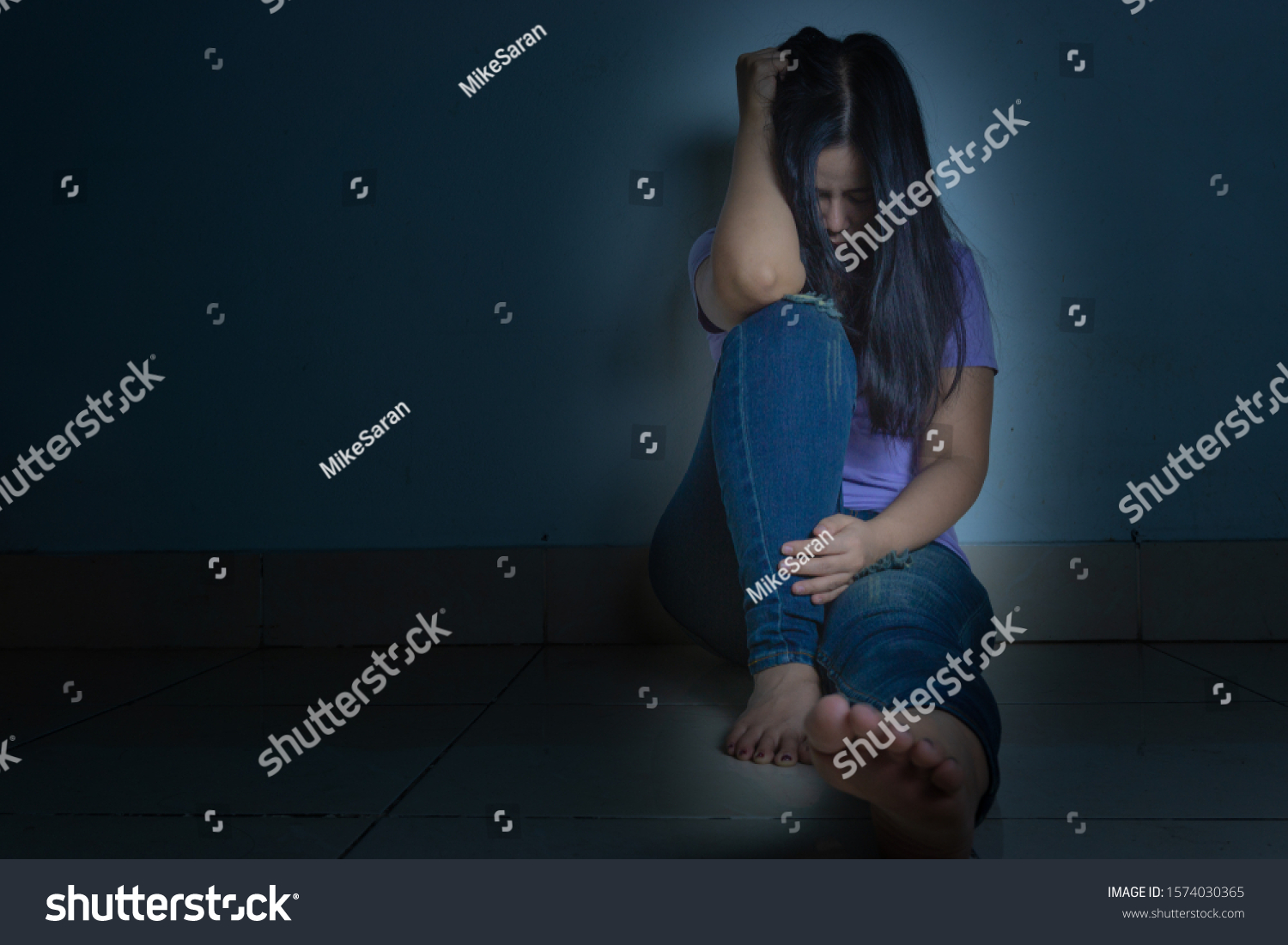 Sad Woman Hug Her Knee Cry Stock Photo Shutterstock