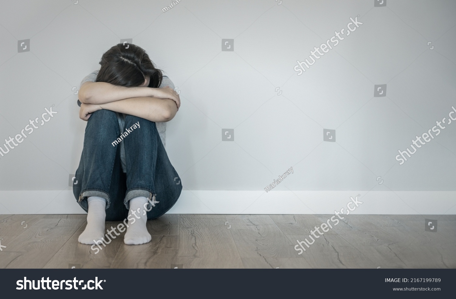 Sad Woman Sitting On Floor Alone Stock Photo 2167199789 | Shutterstock