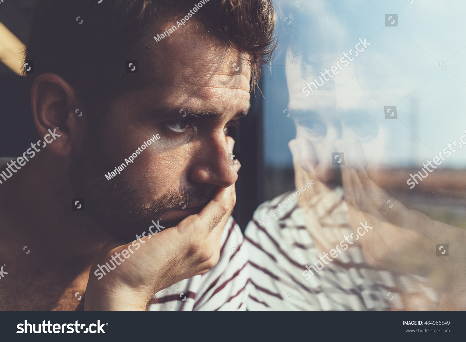 Sad Young Man Looking Through Window Stock Photo 484966549 | Shutterstock