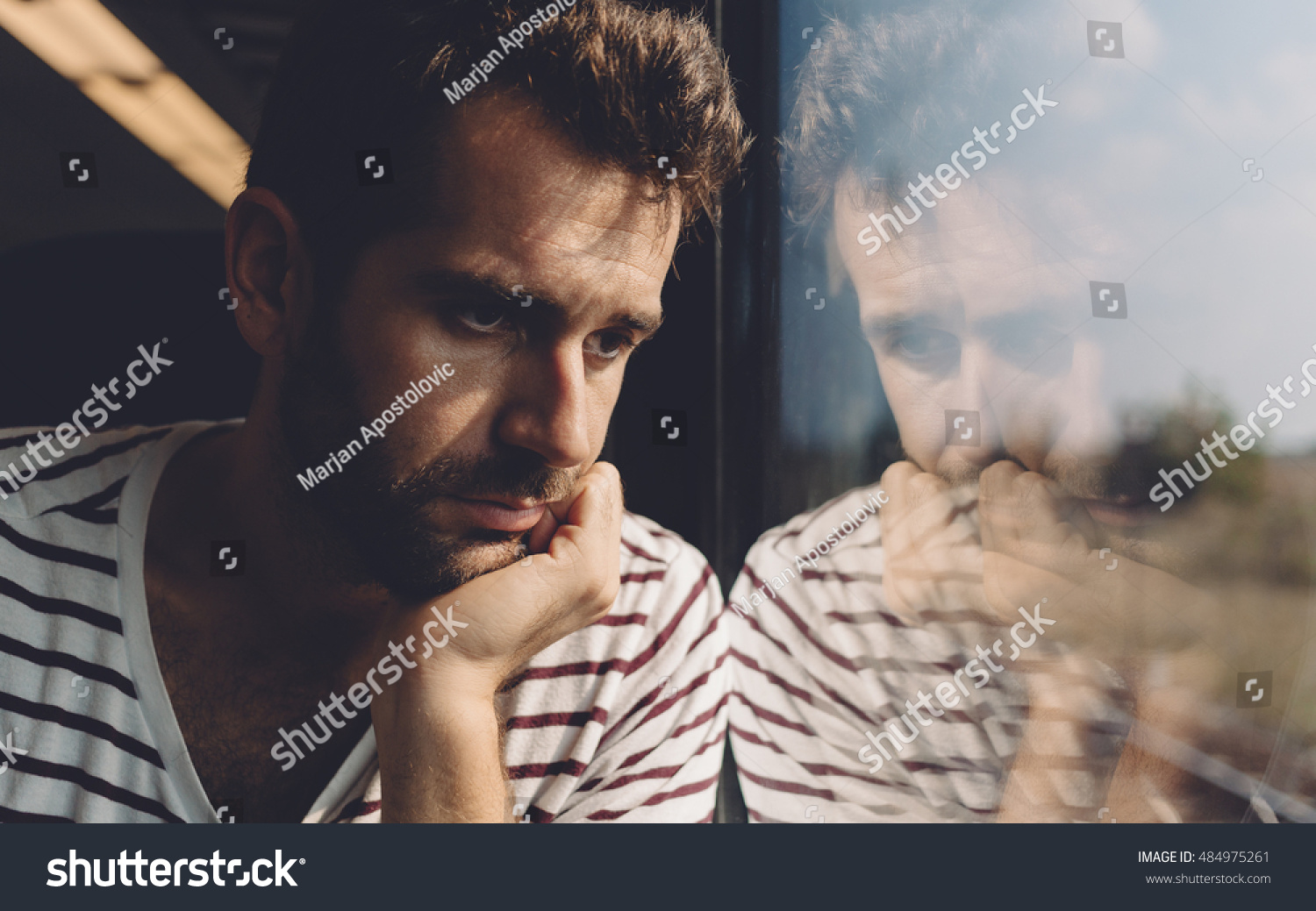 Sad Young Man Looking Through Window Stock Photo 484975261 | Shutterstock