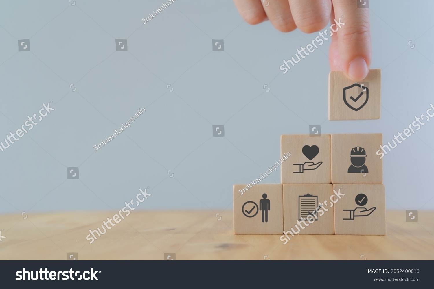 Safety Work Concept Hand Holds Wooden Stock Photo 2052400013 