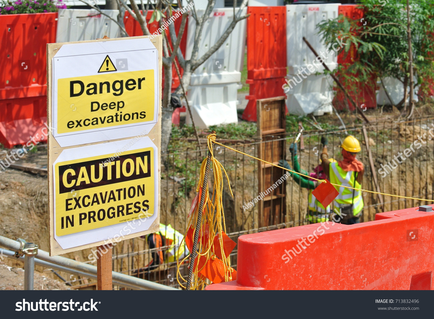 Safety Signage Danger Deep Excavation Construction Objects Stock Image 713832496