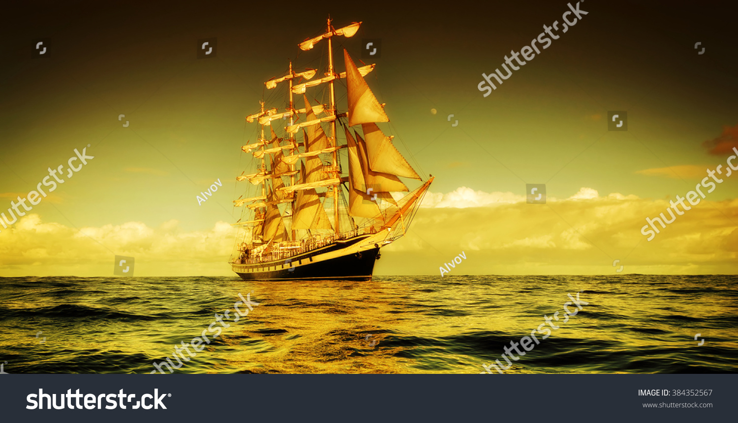 Sailing Ship Beautiful Sunset Effects Toning Stock Photo Edit Now