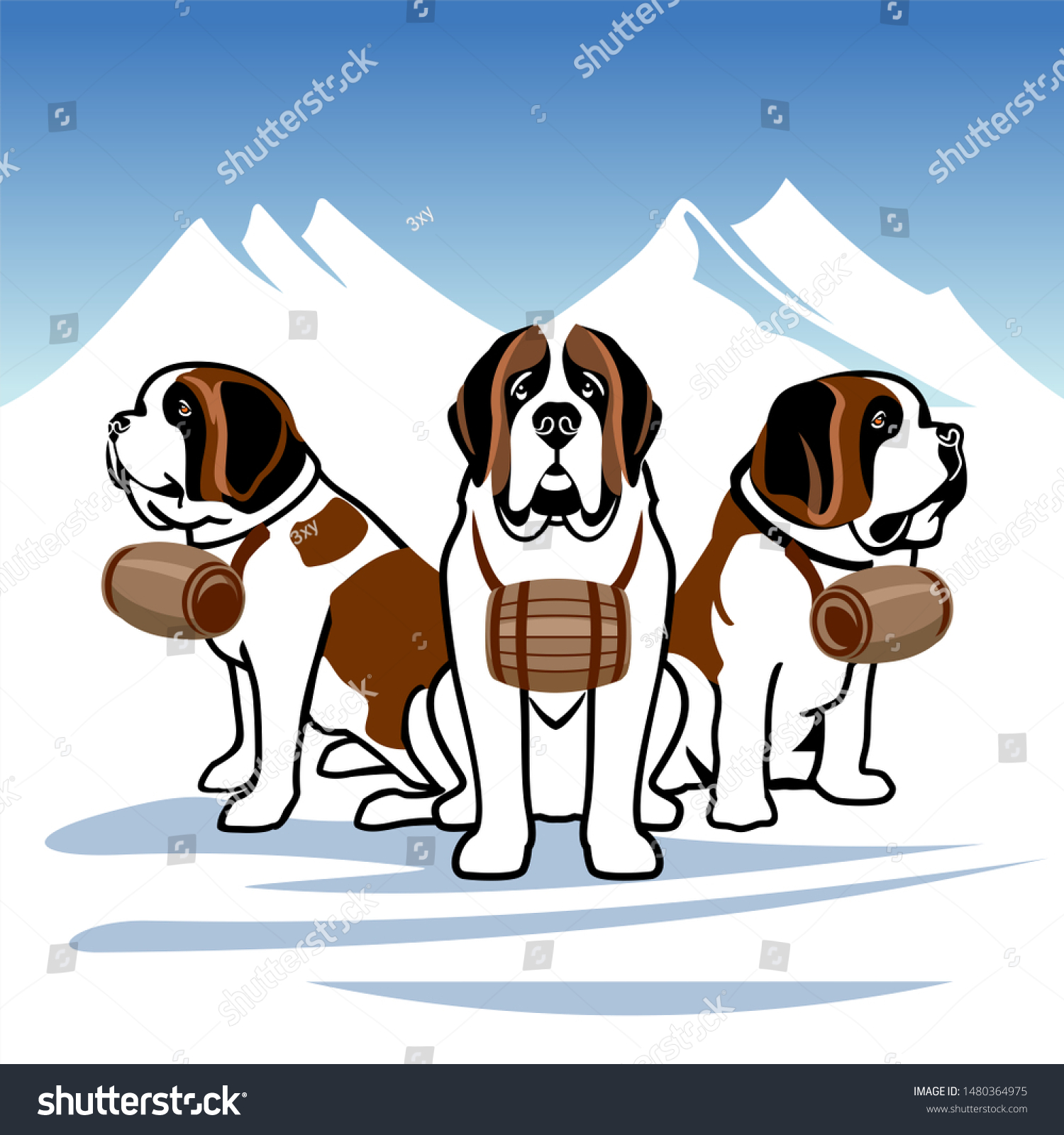 Saint Bernard Dogs Alpine Rescue Service のイラスト素材