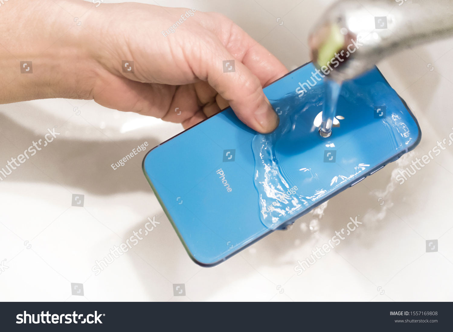 stock photo saint petersburg russia apple blue iphone xr under water water resistant technology 1557169808