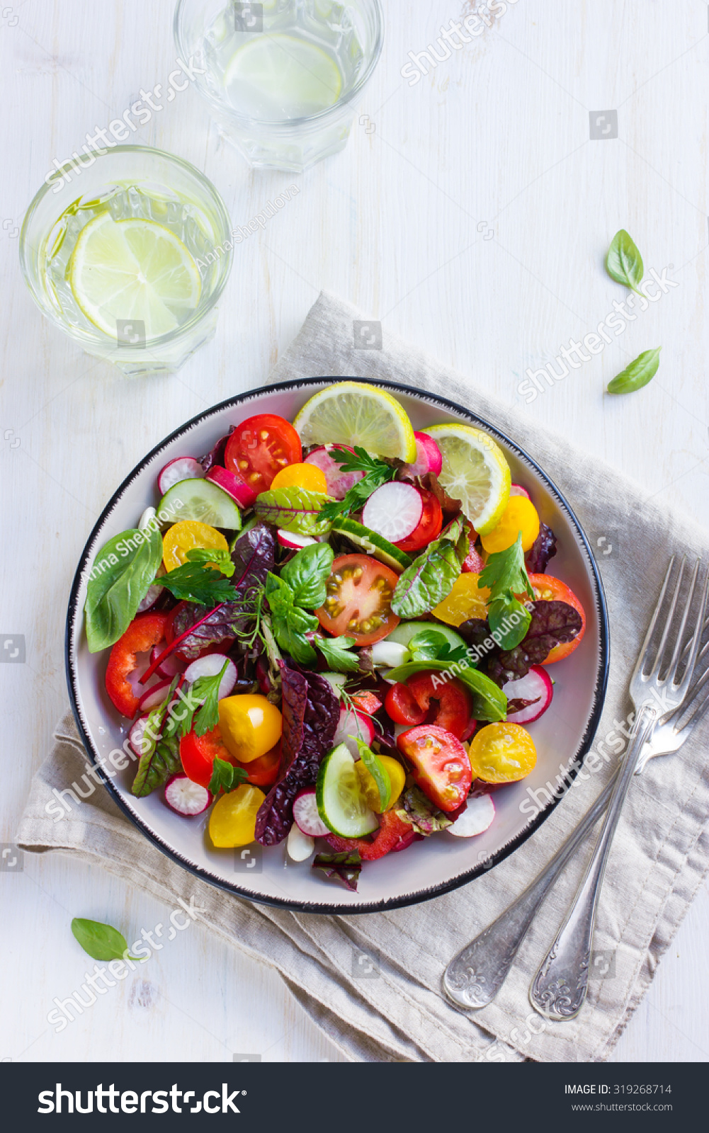 Salad With Fresh Summer Vegetables, Top View Stock Photo 319268714 ...