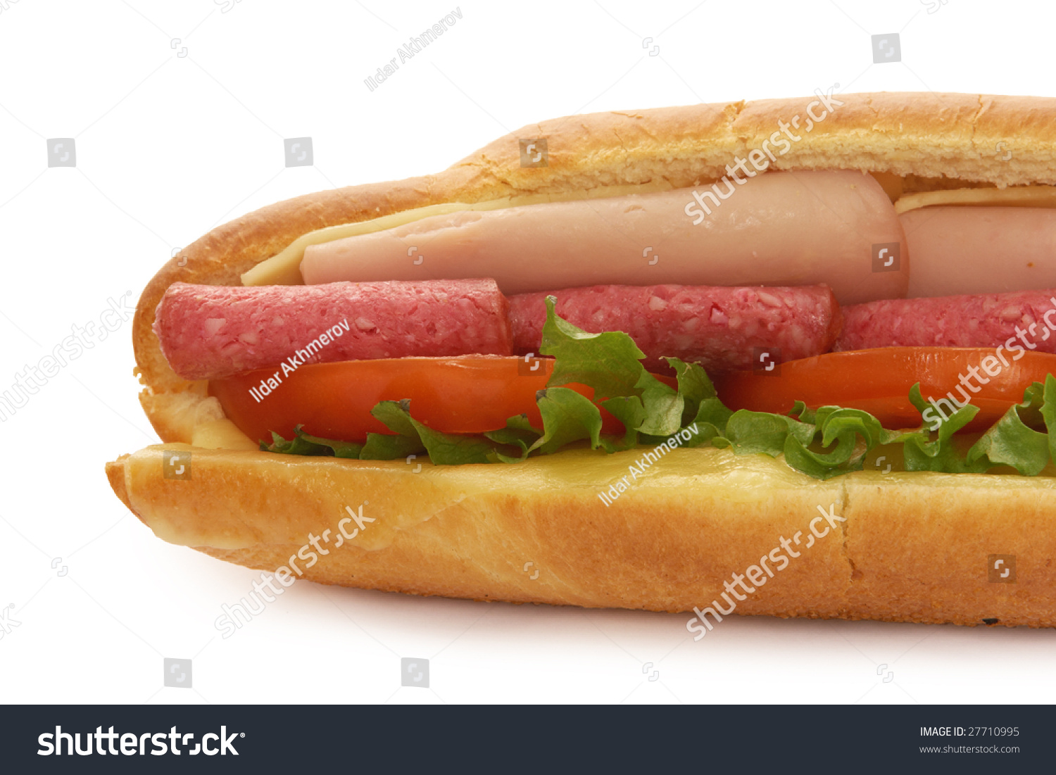 Salami And Ham Sandwich Isolated On White Background Stock Photo ...