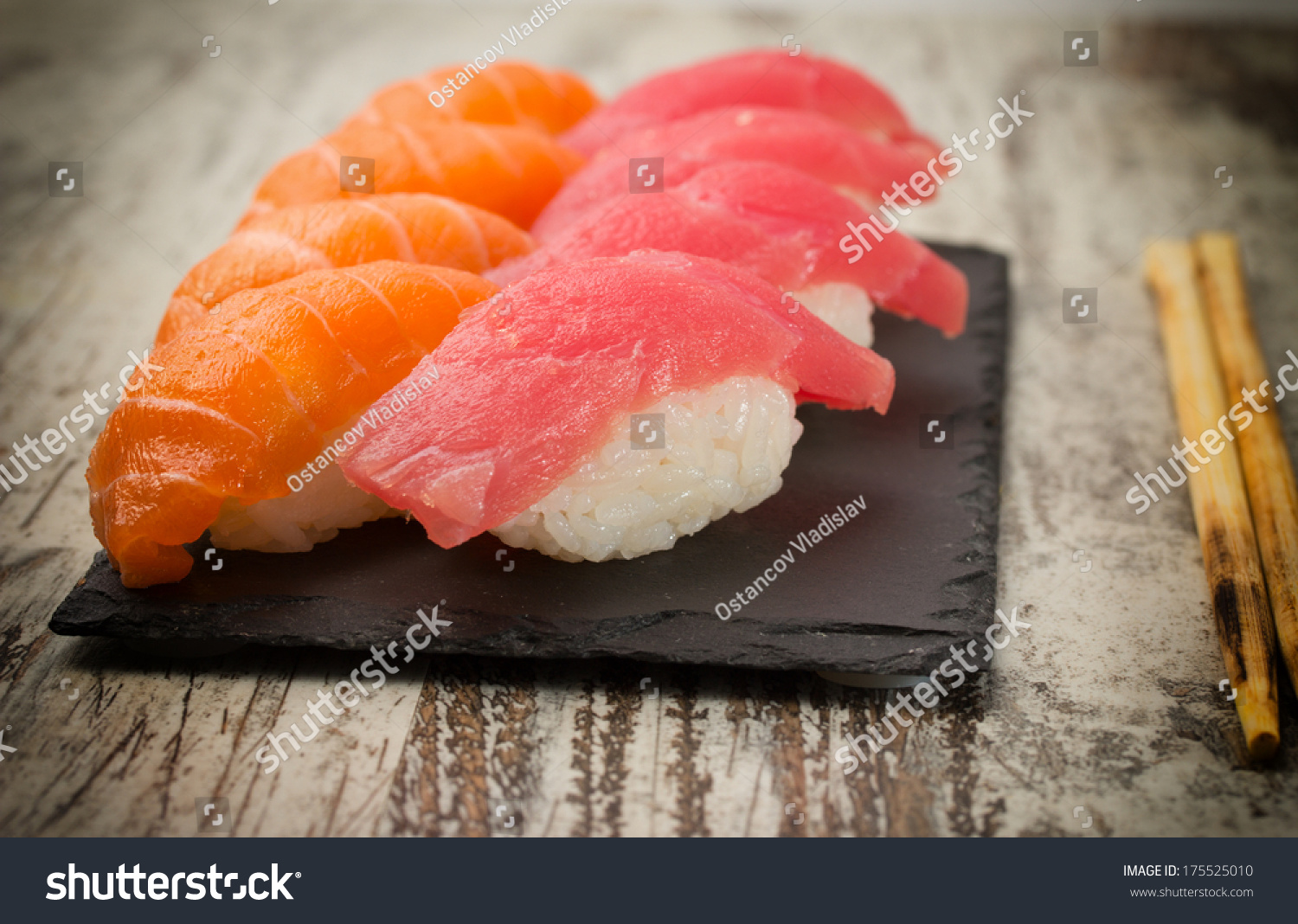 Salmon Tuna Sushi Nigiri Vintage Stock Image