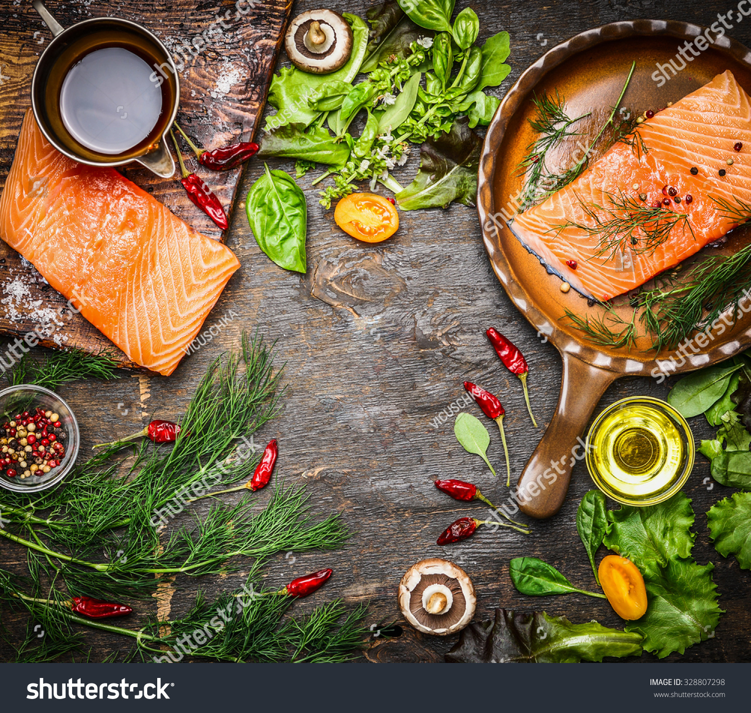 Salmon Fillet On Rustic Kitchen Table Stock Photo 328807298 Salmon Fillet On Rustic Kitchen Table Stock Photo 328807298